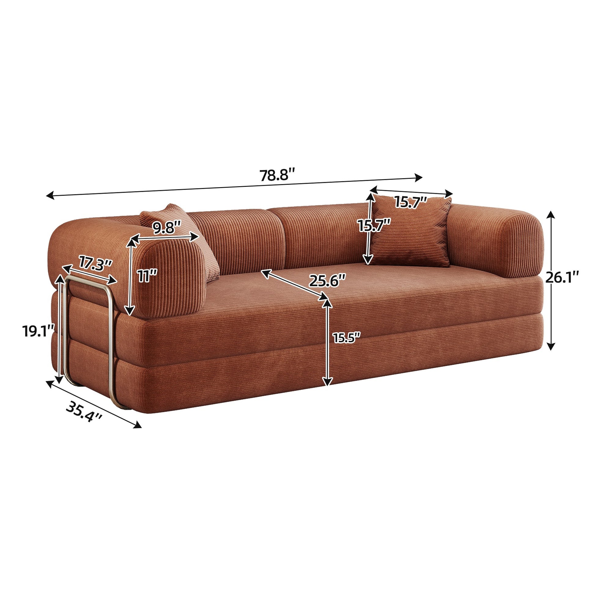 Dimensions: 78.8 in wide, 35.4 in deep, 26.1 in high, 70.9 in bed length — dimensions — Brown
