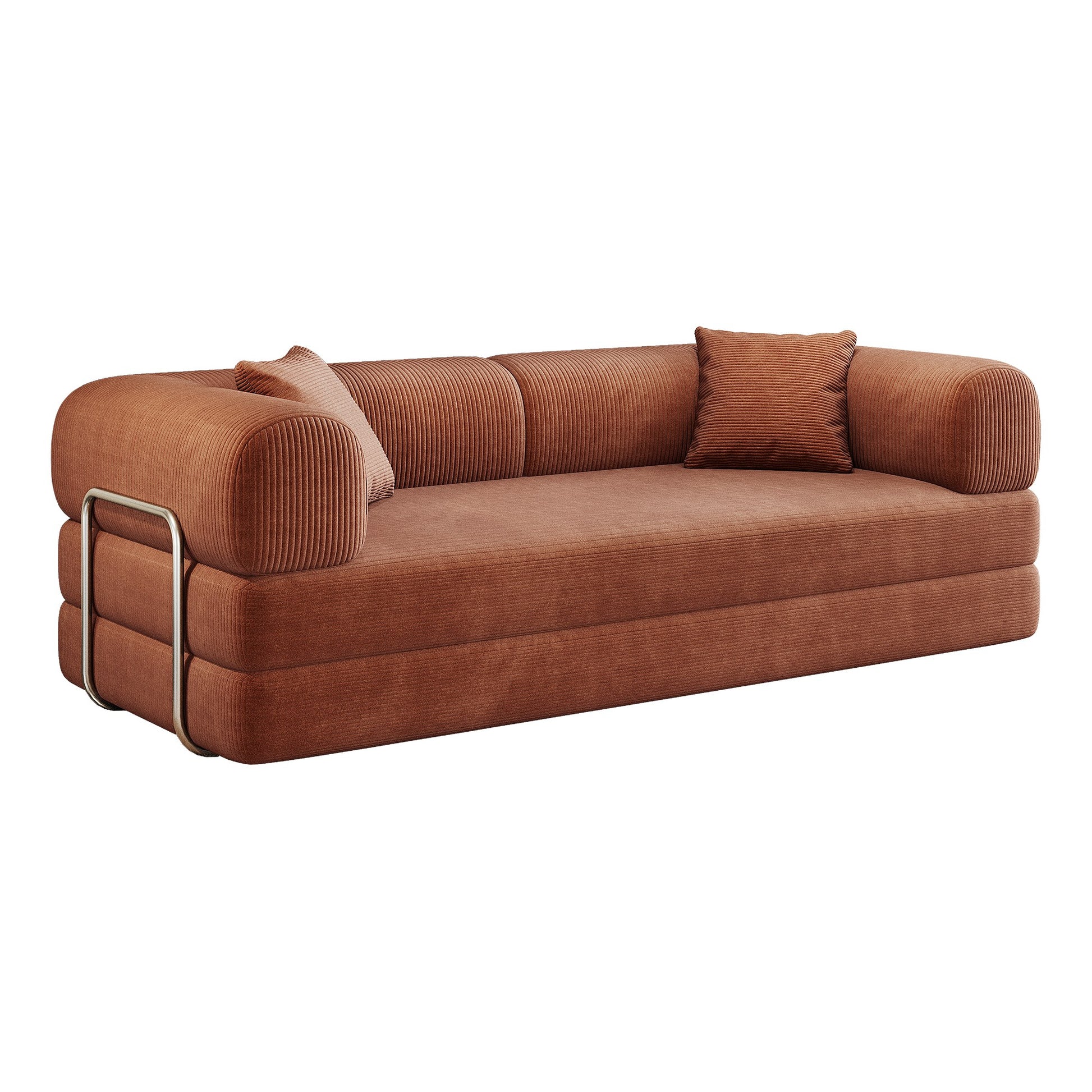 Brown corduroy boneless sofa bed, front view on a white background — Brown