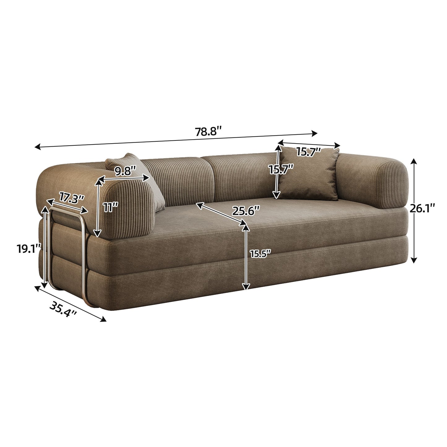 Dimensions: 78.8 in wide, 35.4 in deep, 26.1 in high, 70.9 in bed length — dimensions — Camel