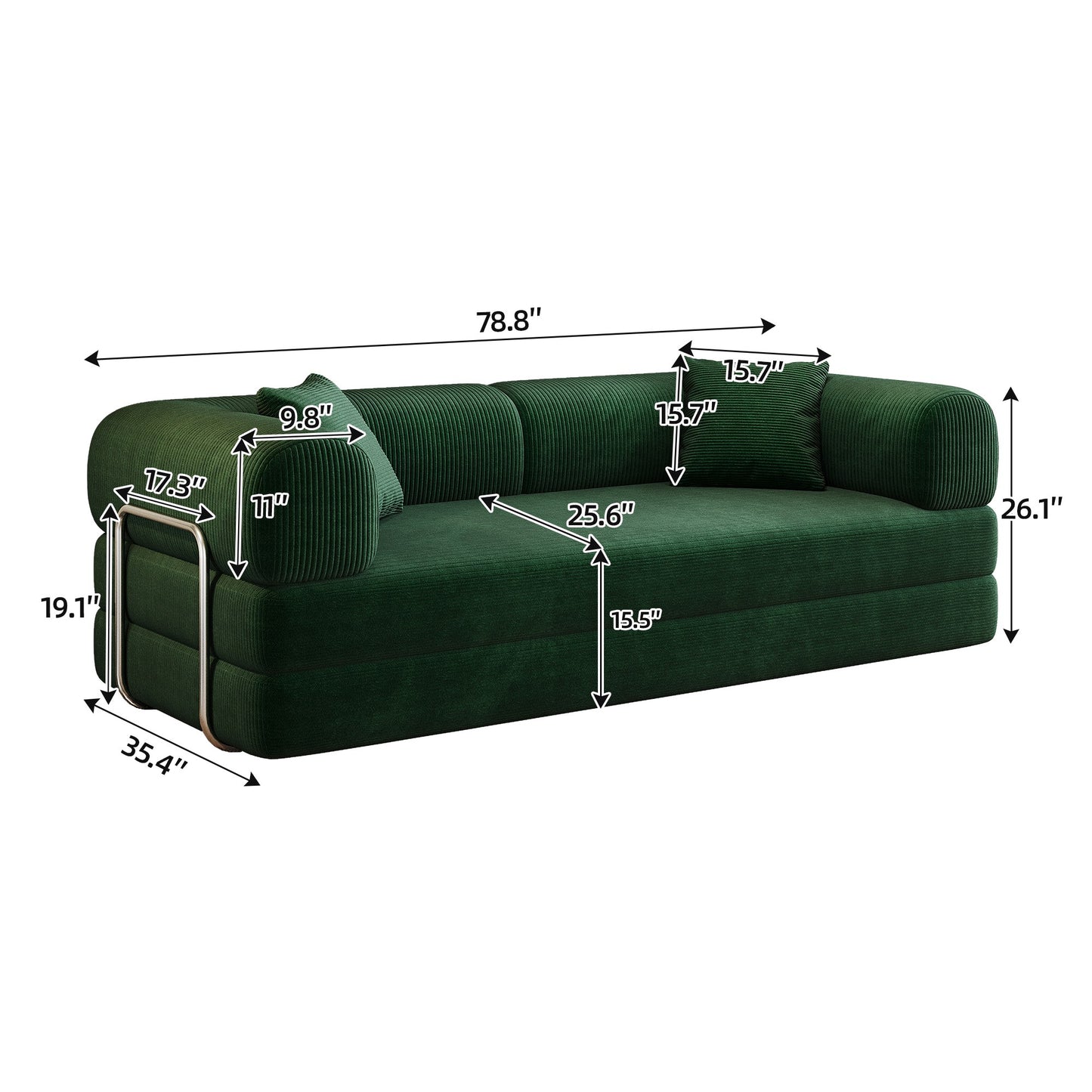 Dimensions: 78.8 in wide, 35.4 in deep, 26.1 in high, 70.9 in bed length — dimensions — Green