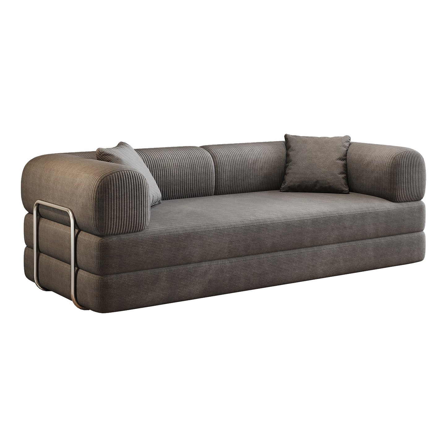 Grey corduroy boneless sofa bed seen at 45 degrees on a white background — Grey