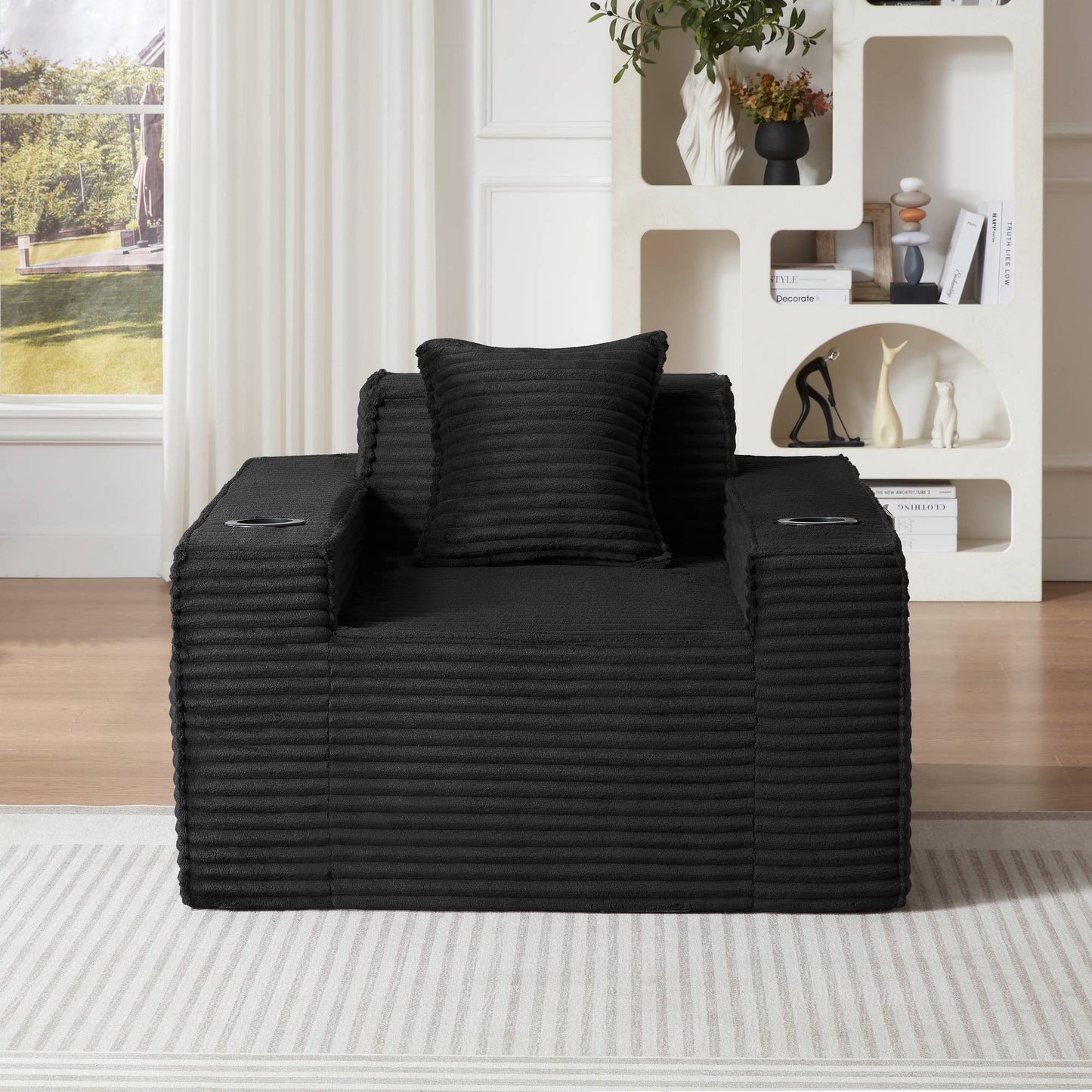 Corduroy Compression Sofa — 1/2/3-Seat — Black / 1-Seat