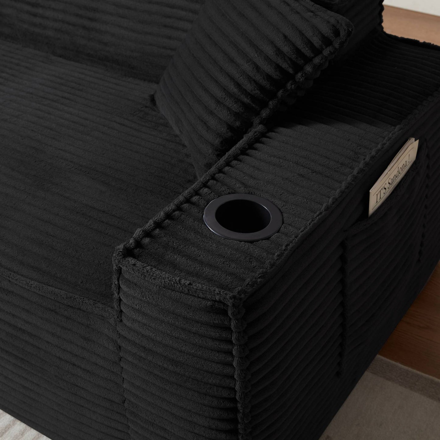 Corduroy Compression Sofa — 1/2/3-Seat — Black / 1-Seat