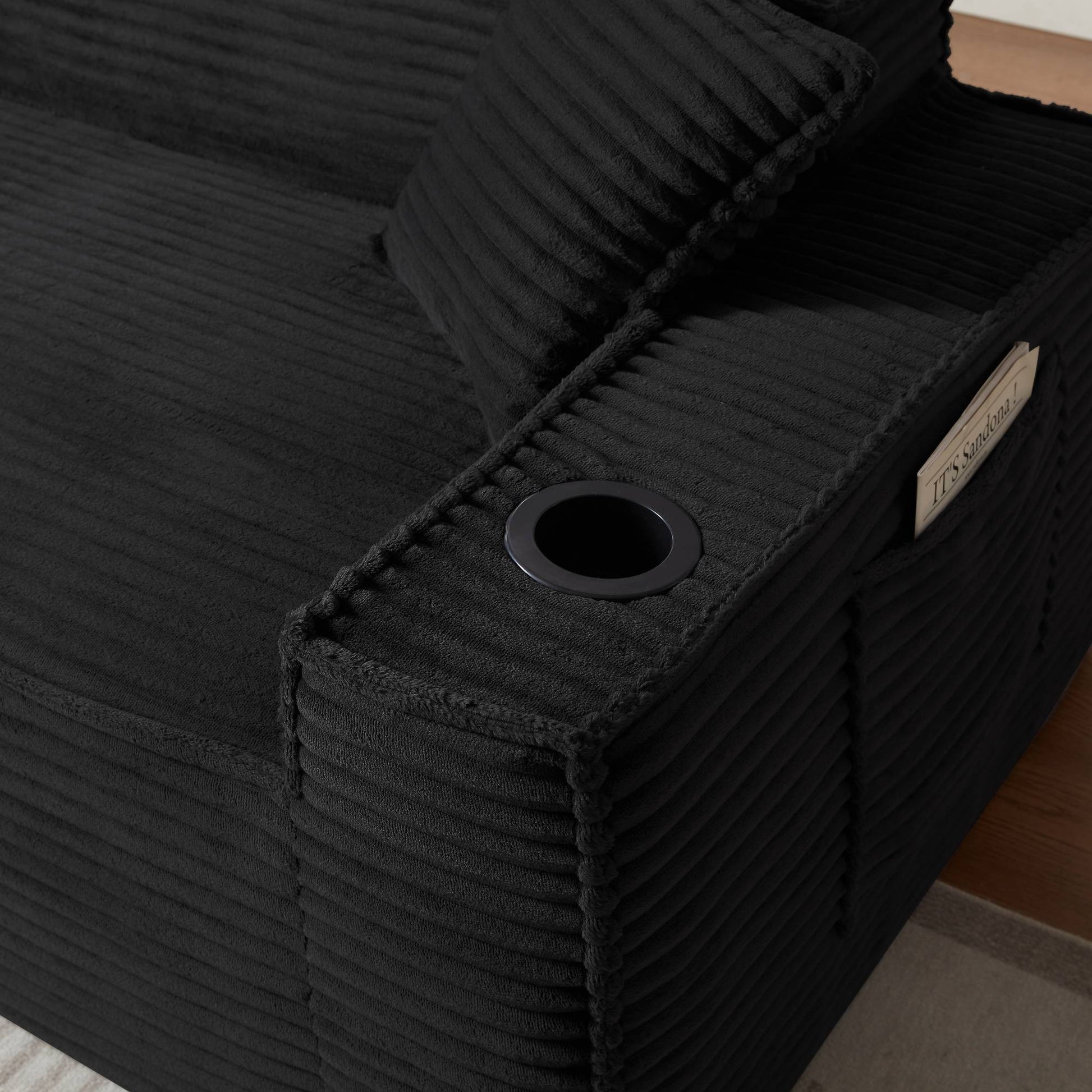 Corduroy Compression Sofa — 1/2/3-Seat — Black / 1-Seat