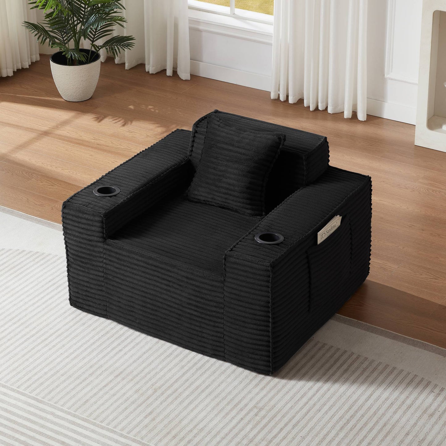 Corduroy Compression Sofa — 1/2/3-Seat — Black / 1-Seat