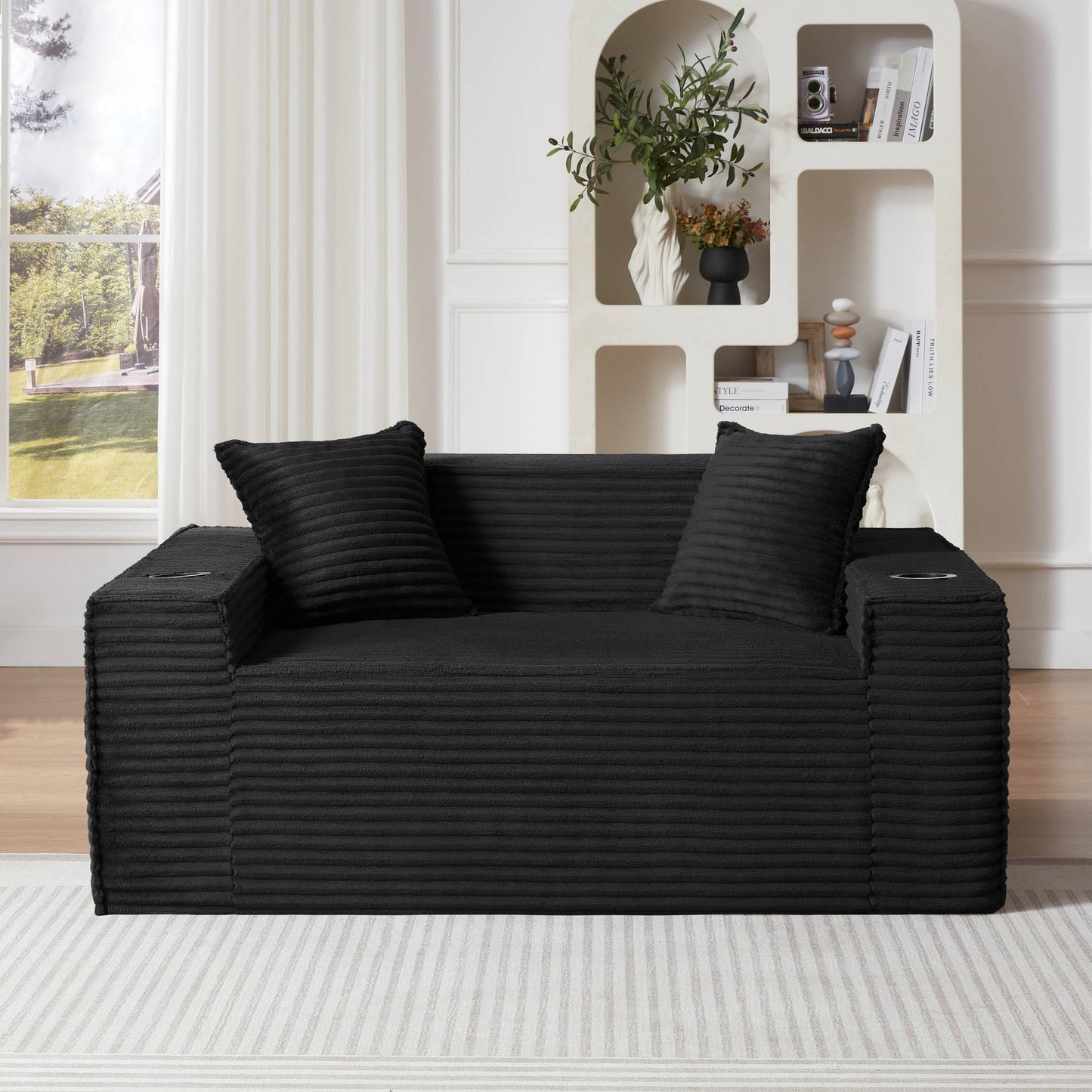 Corduroy Compression Sofa — 1/2/3-Seat — Black / 2-Seat