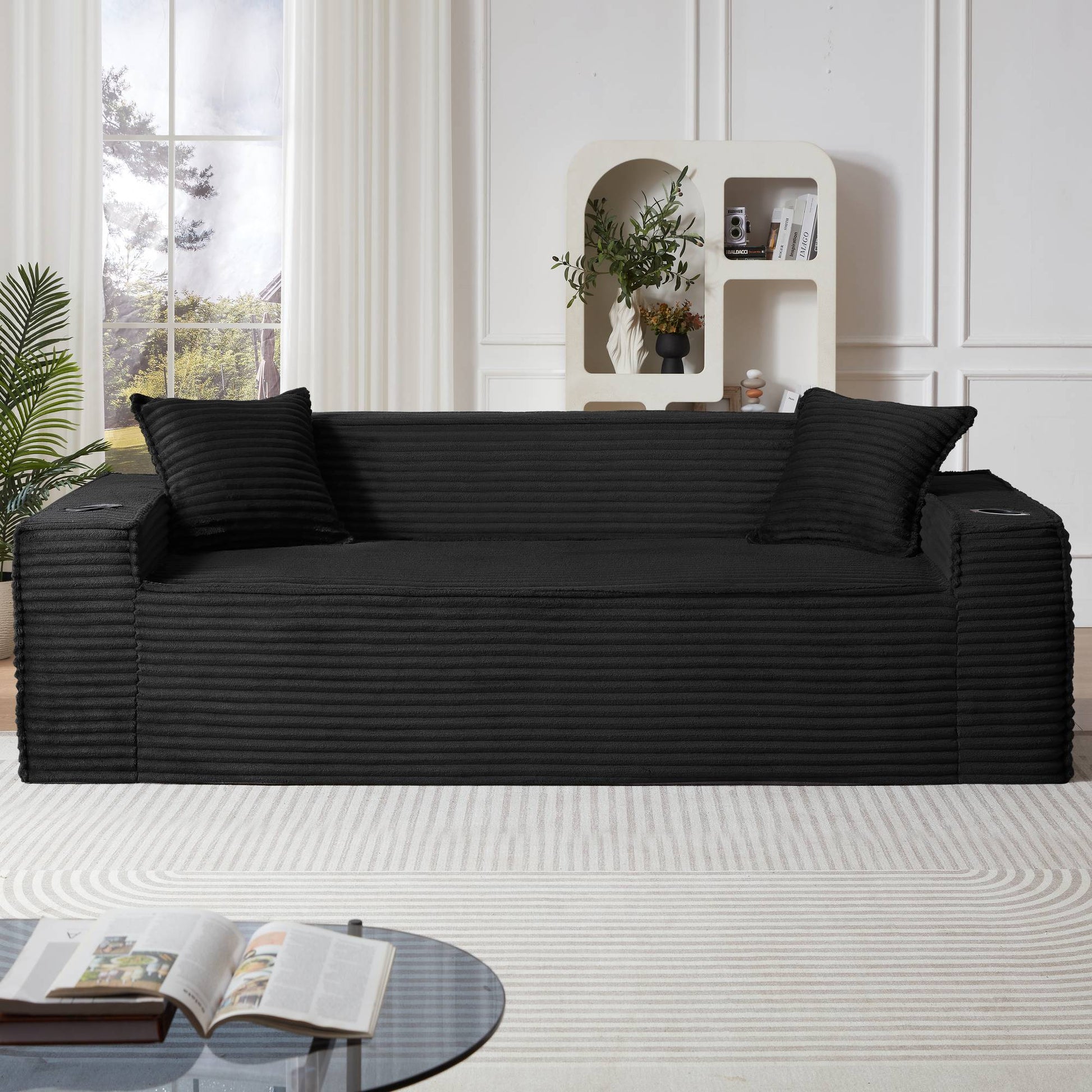 Corduroy Compression Sofa — 1/2/3-Seat — Black / 3-Seat