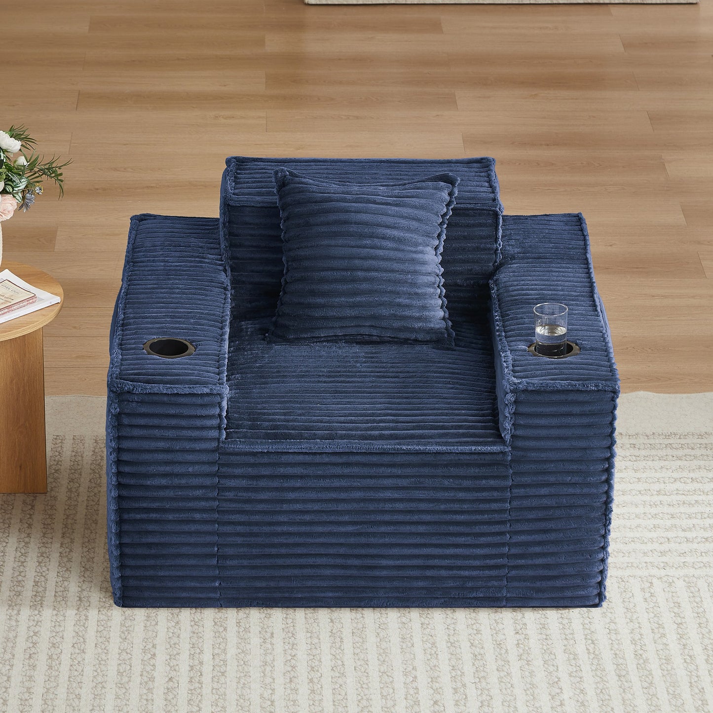 Corduroy Compression Sofa — 1/2/3-Seat — Blue / 1-Seat