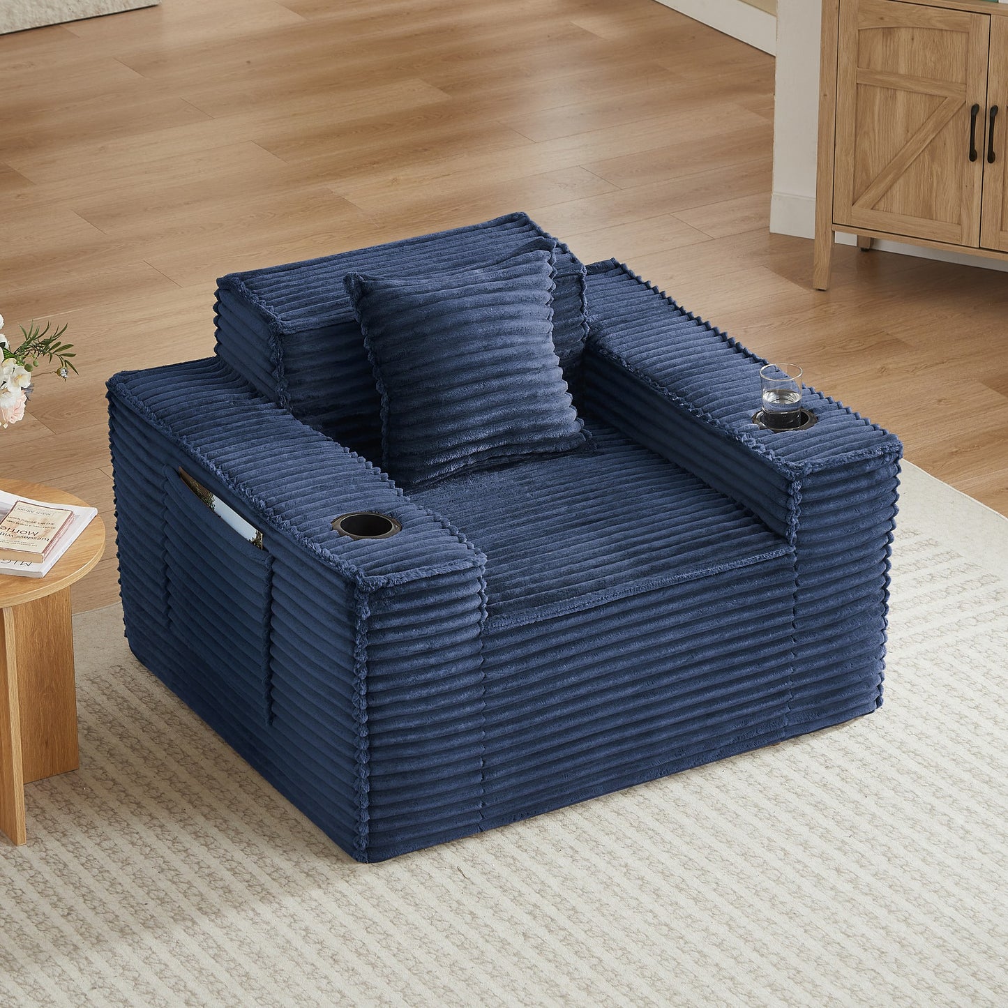 Corduroy Compression Sofa — 1/2/3-Seat — Blue / 1-Seat