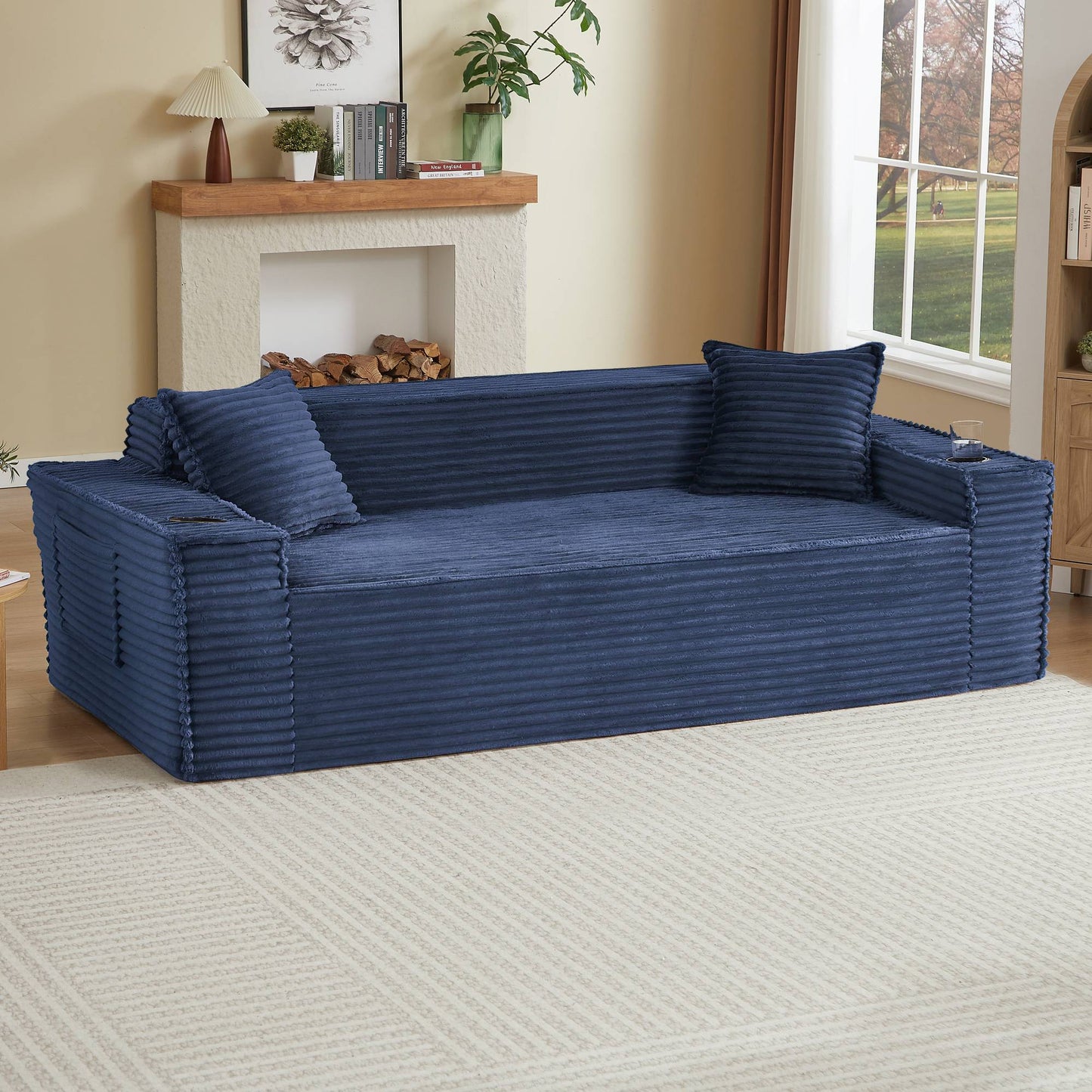 Corduroy Compression Sofa — 1/2/3-Seat — Blue / 3-Seat