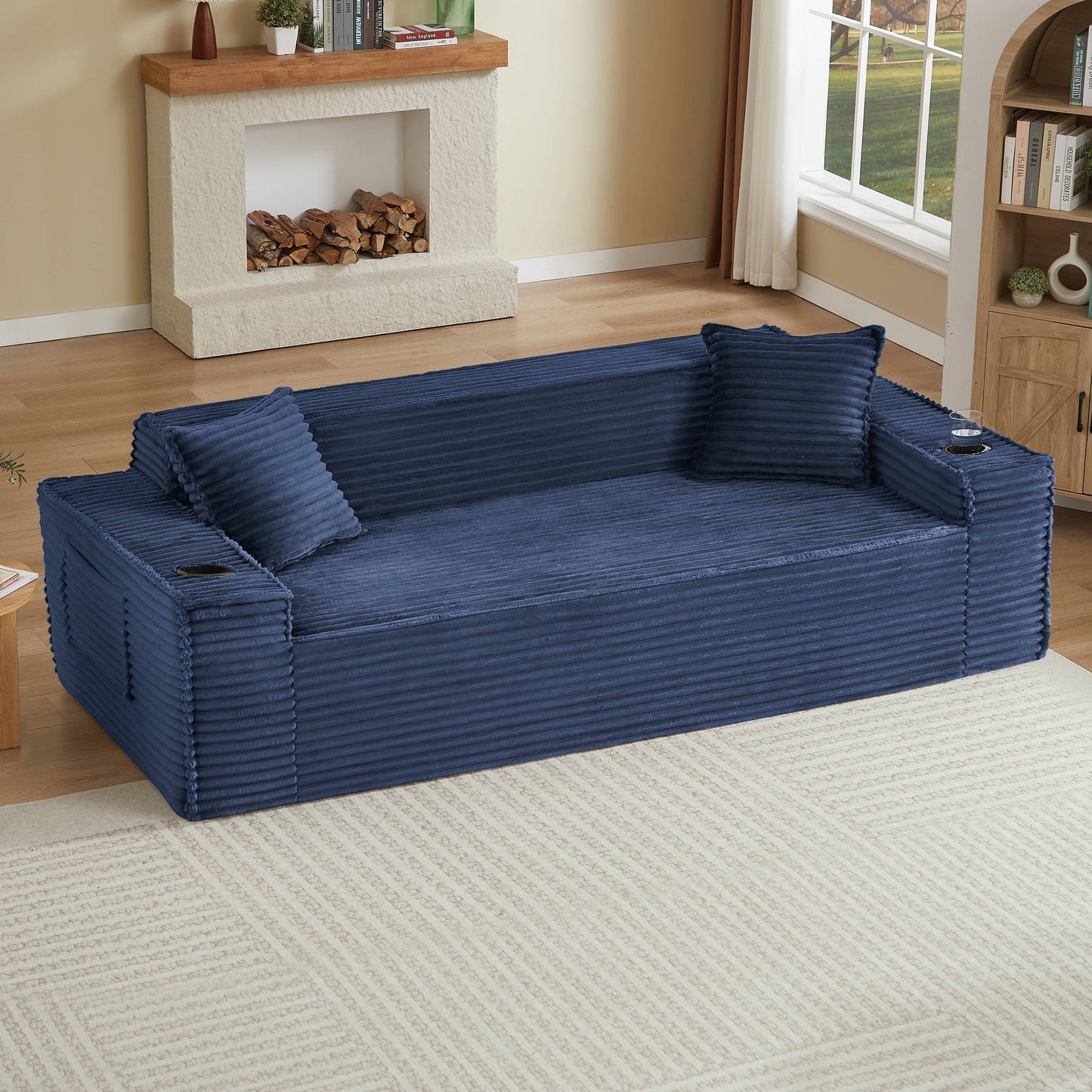 Corduroy Compression Sofa — 1/2/3-Seat — Blue / 3-Seat