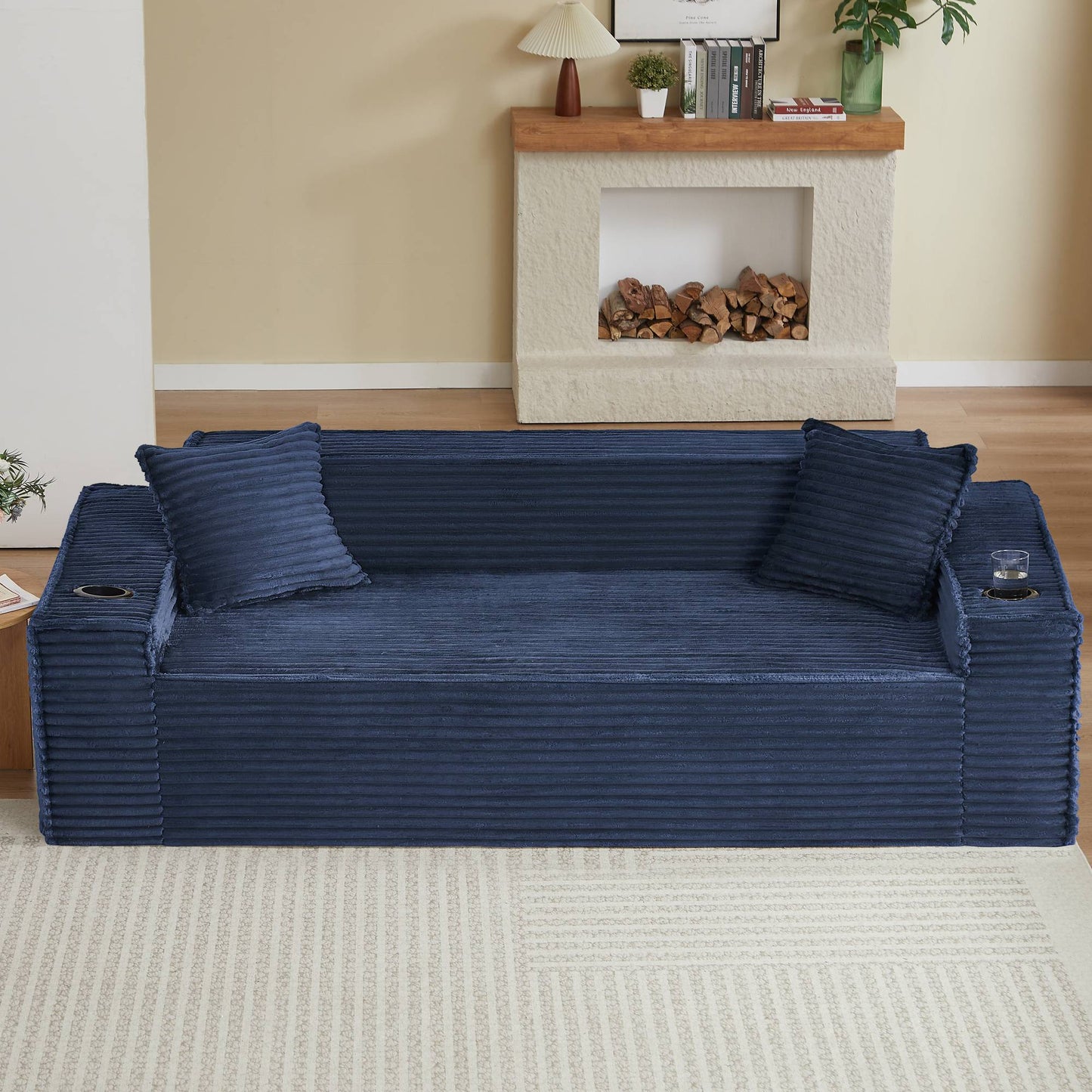 Corduroy Compression Sofa — 1/2/3-Seat — Blue / 3-Seat