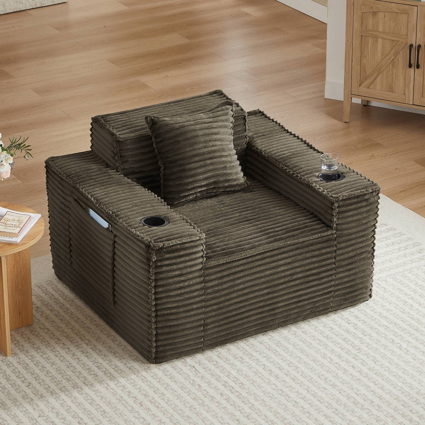 Corduroy Compression Sofa — 1/2/3-Seat — Brown / 1-Seat