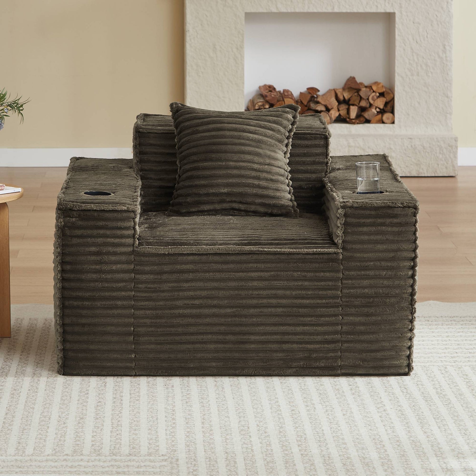 Corduroy Compression Sofa — 1/2/3-Seat — Brown / 1-Seat