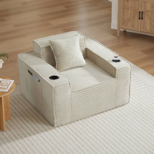 Corduroy Compression Sofa — 1/2/3-Seat — Camel / 1-Seat