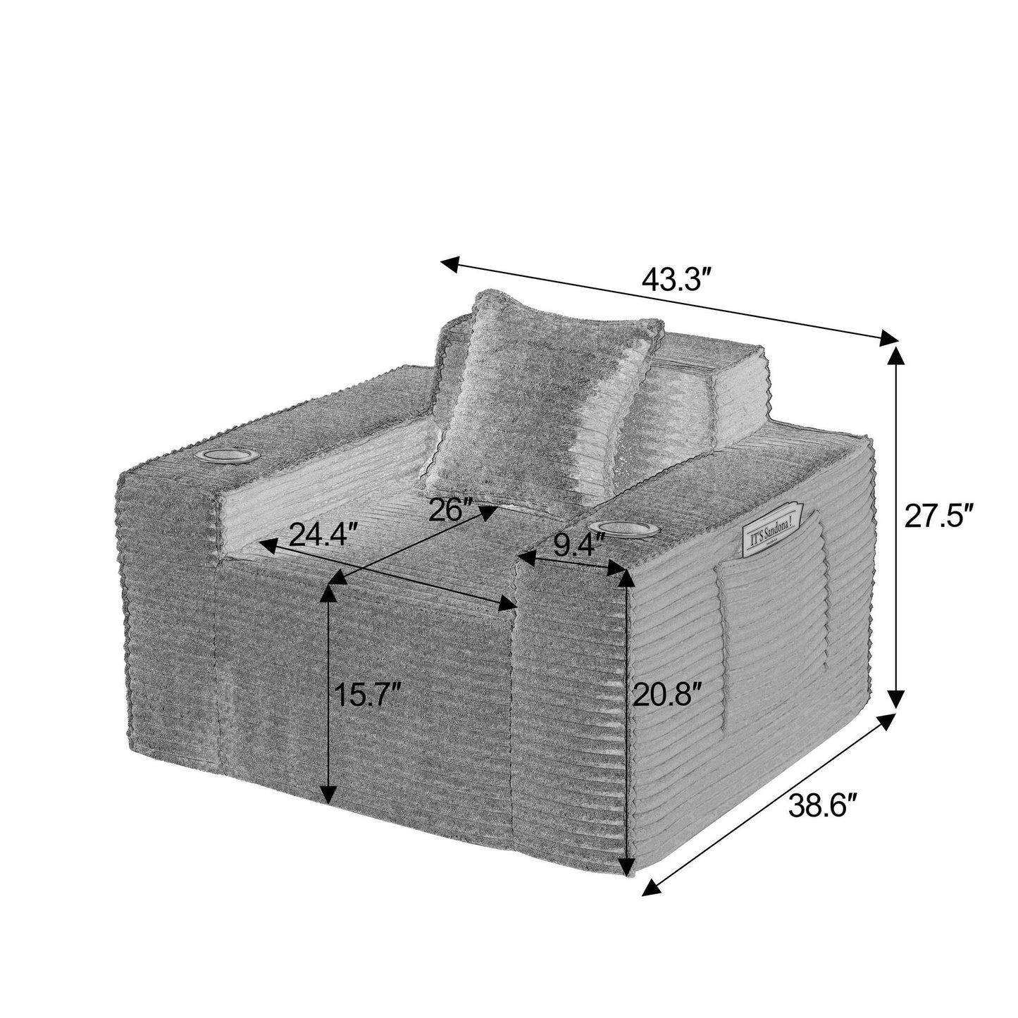 Corduroy Compression Sofa — 1/2/3-Seat — Camel / 1-Seat