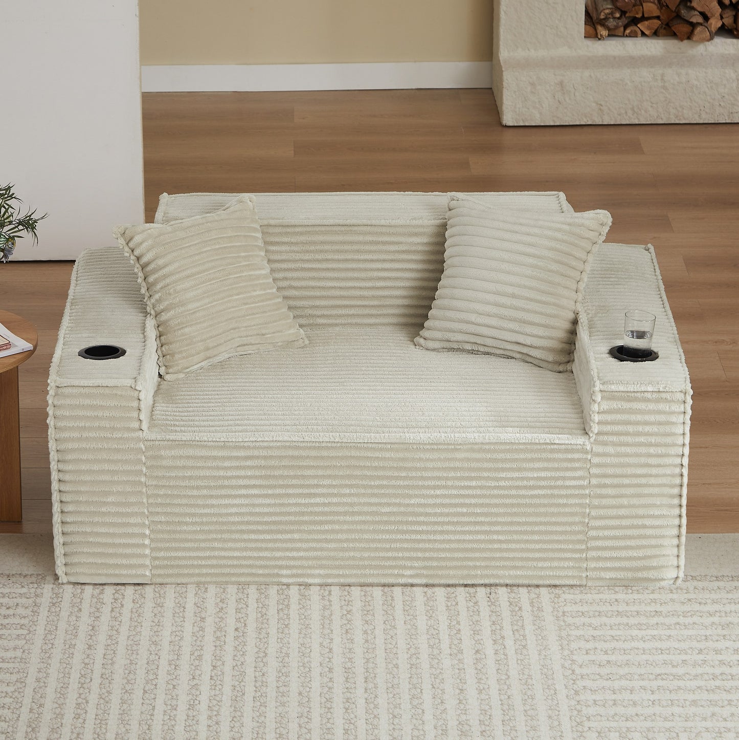 Corduroy Compression Sofa — 1/2/3-Seat — Camel / 2-Seat