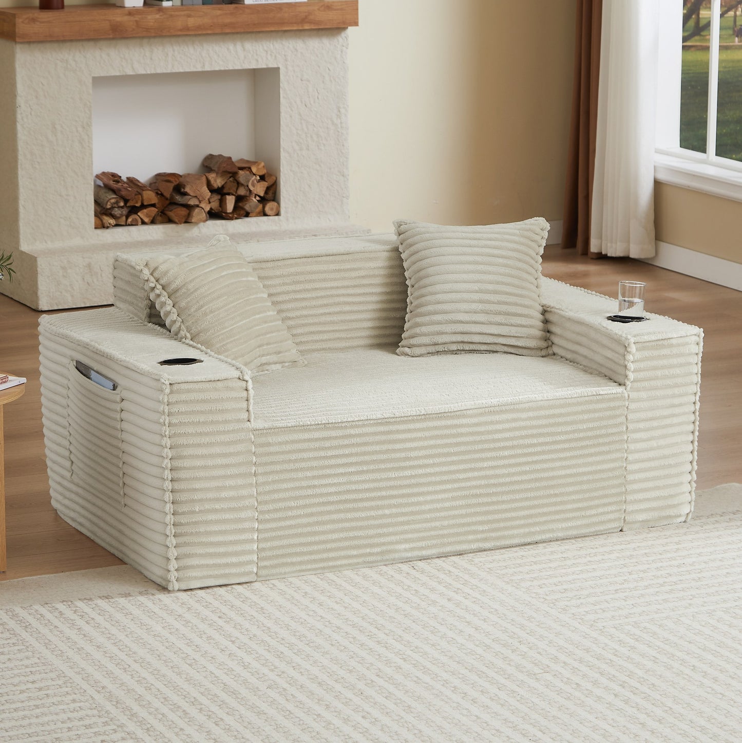 Corduroy Compression Sofa — 1/2/3-Seat — Camel / 2-Seat