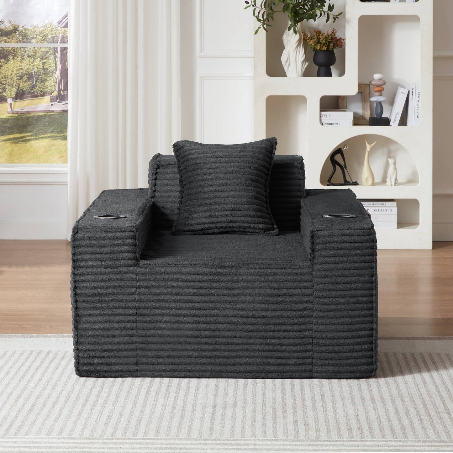 Corduroy Compression Sofa — 1/2/3-Seat — Dark Gray / 1-Seat