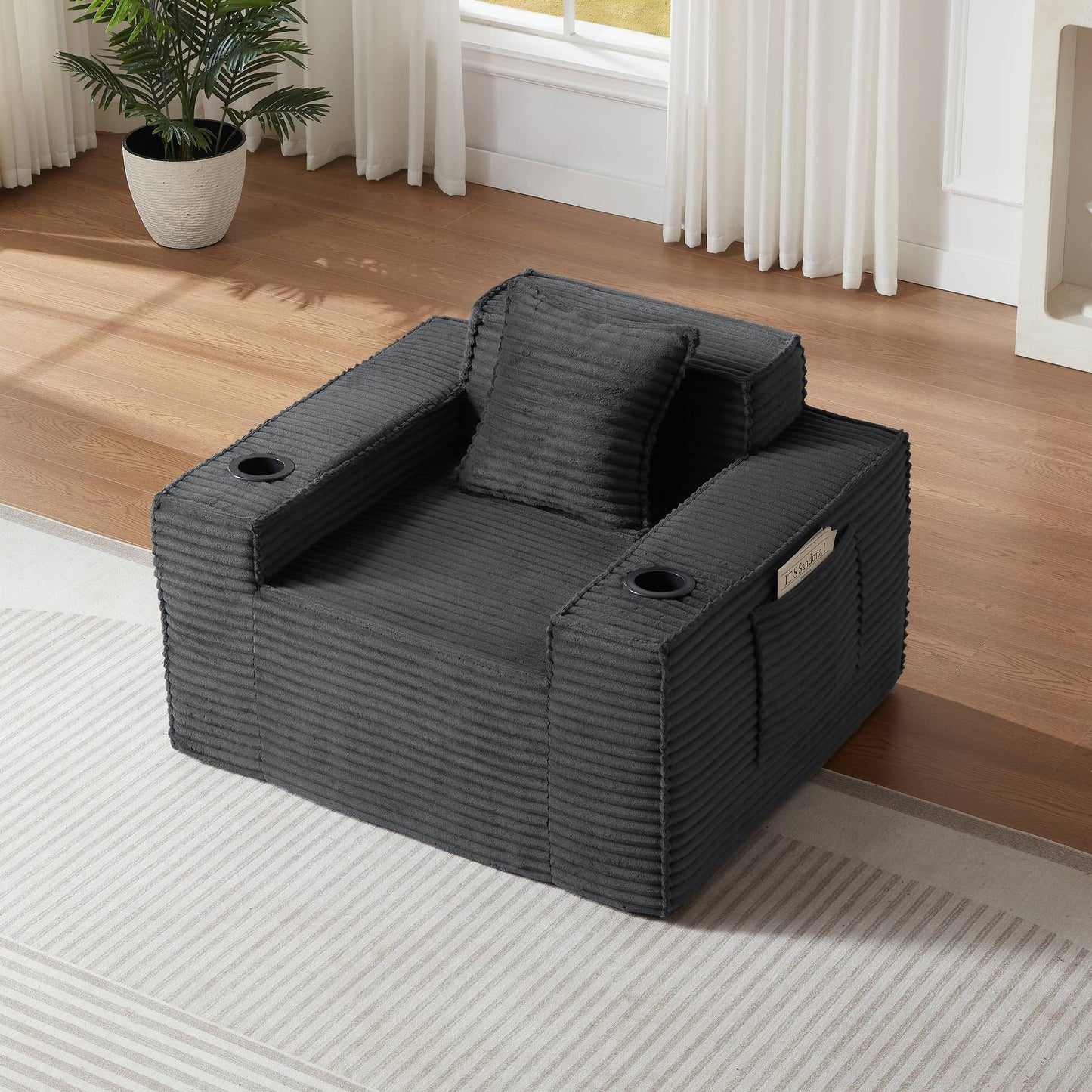 Corduroy Compression Sofa — 1/2/3-Seat — Dark Gray / 1-Seat