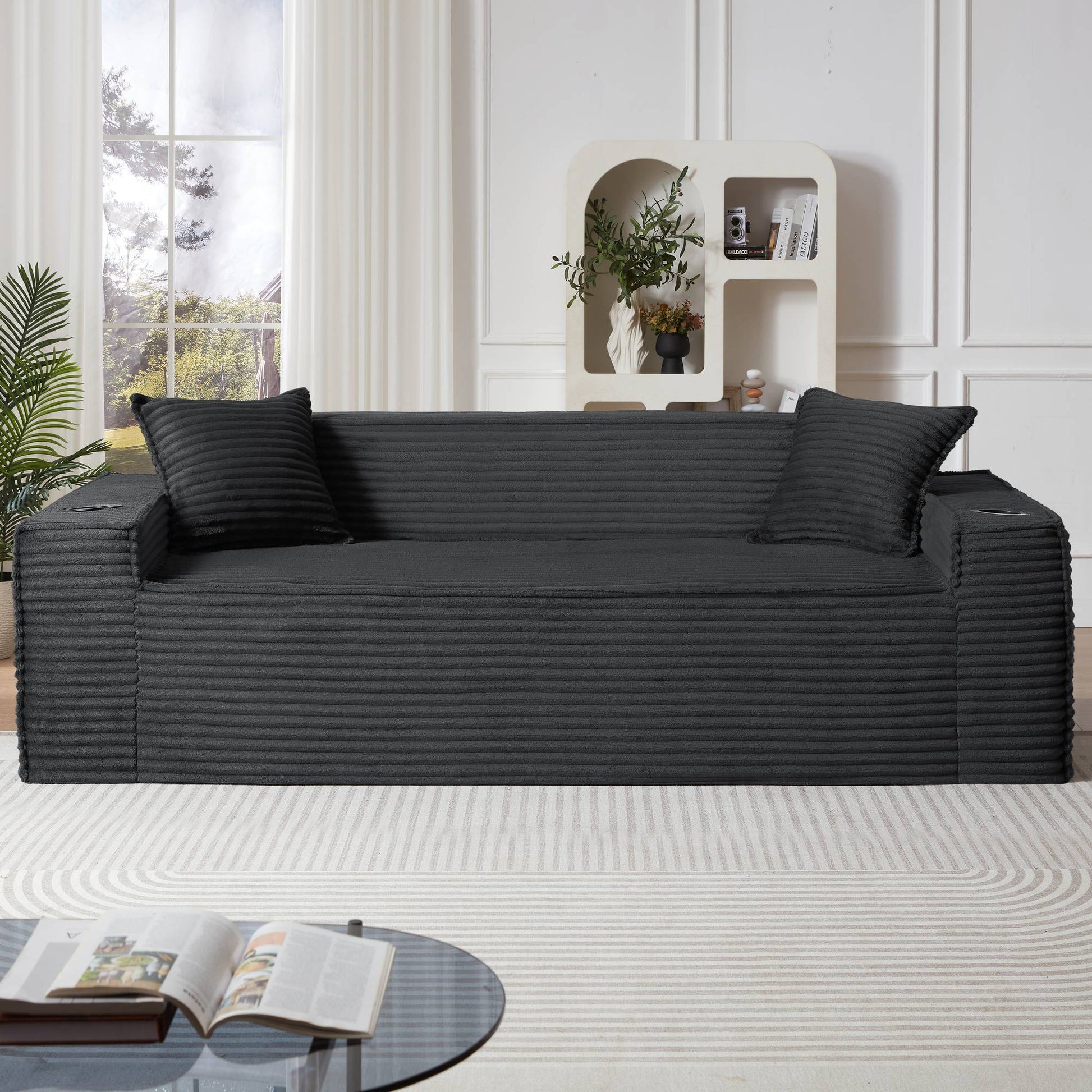 Corduroy Compression Sofa — 1/2/3-Seat — Dark Gray / 3-Seat