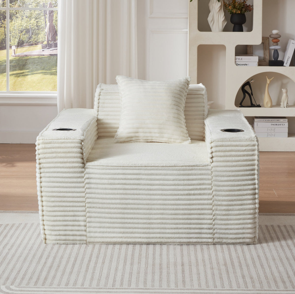 Corduroy Compression Sofa — 1/2/3-Seat — White / 1-Seat