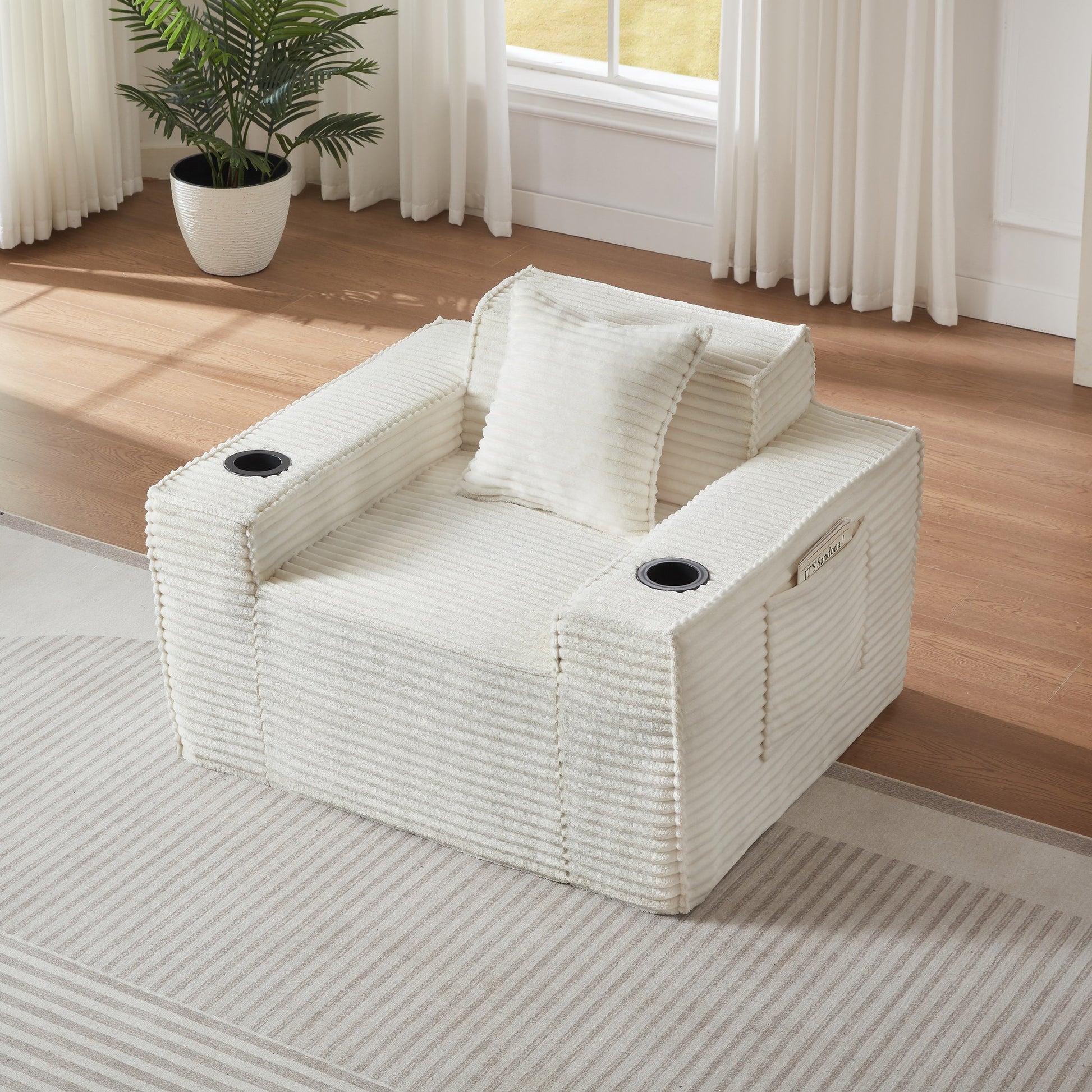Corduroy Compression Sofa — 1/2/3-Seat — White / 1-Seat