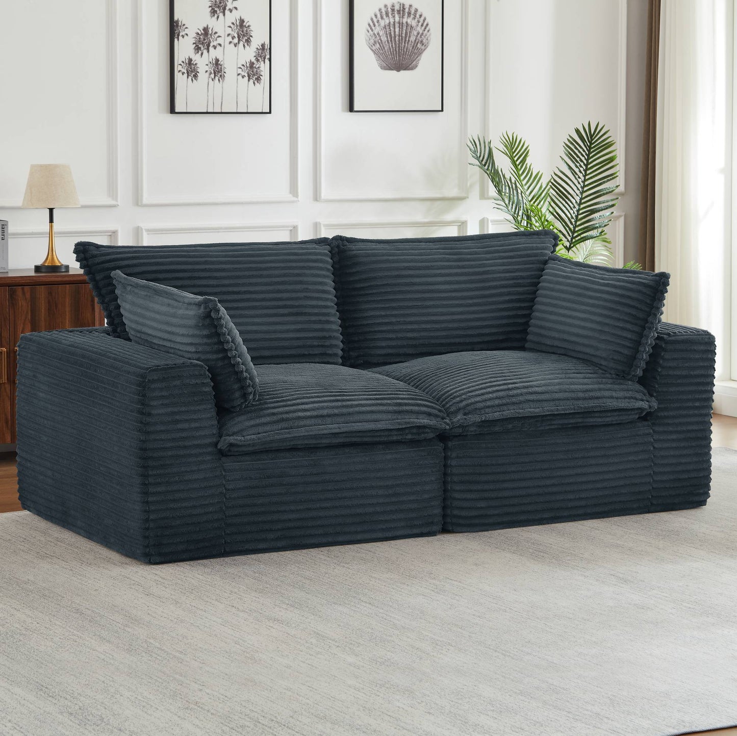 Corduroy Compression Sofa — 2/4/6-Seat — Dark Grey / 2-Seat