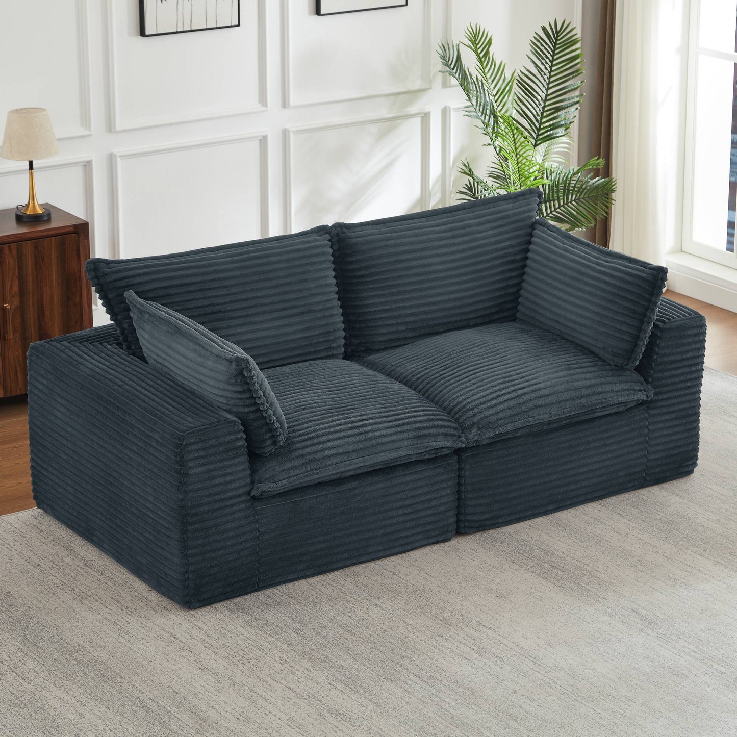 Corduroy Compression Sofa — 2/4/6-Seat — Dark Grey / 2-Seat