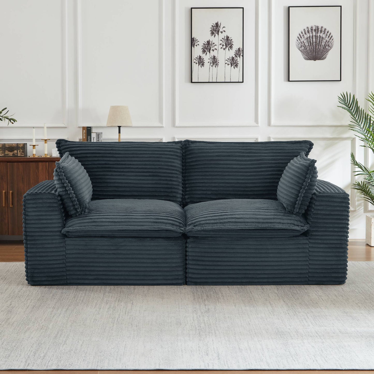 Corduroy Compression Sofa — 2/4/6-Seat — Dark Grey / 2-Seat