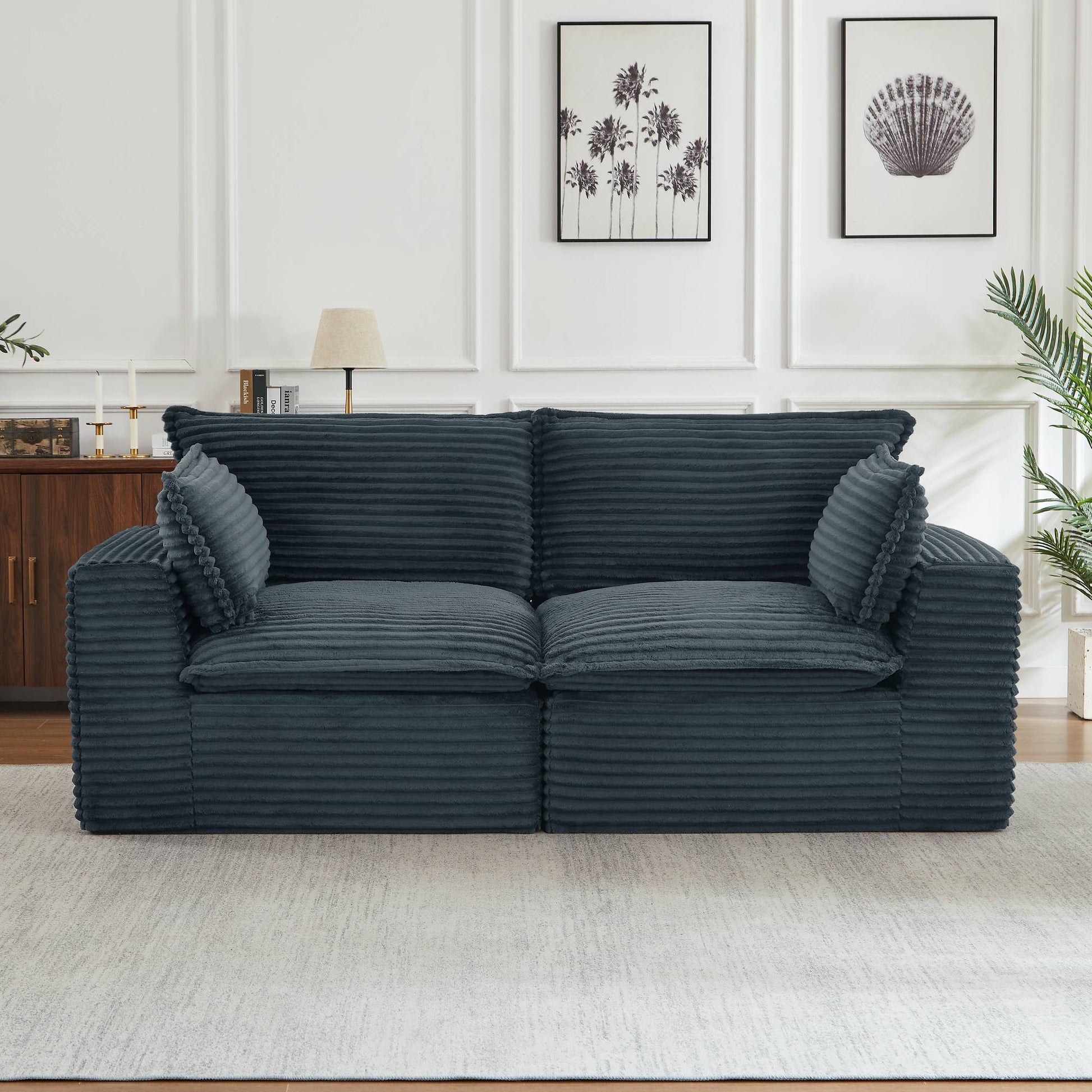 Corduroy Compression Sofa — 2/4/6-Seat — Dark Grey / 2-Seat