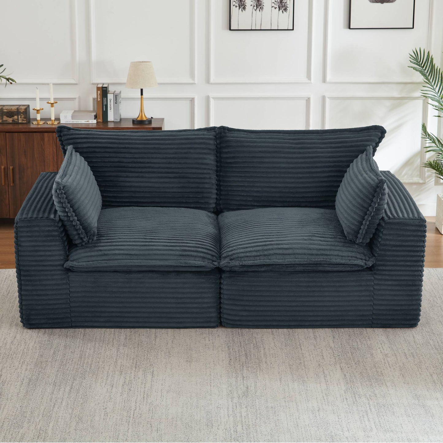 Corduroy Compression Sofa — 2/4/6-Seat — Dark Grey / 2-Seat