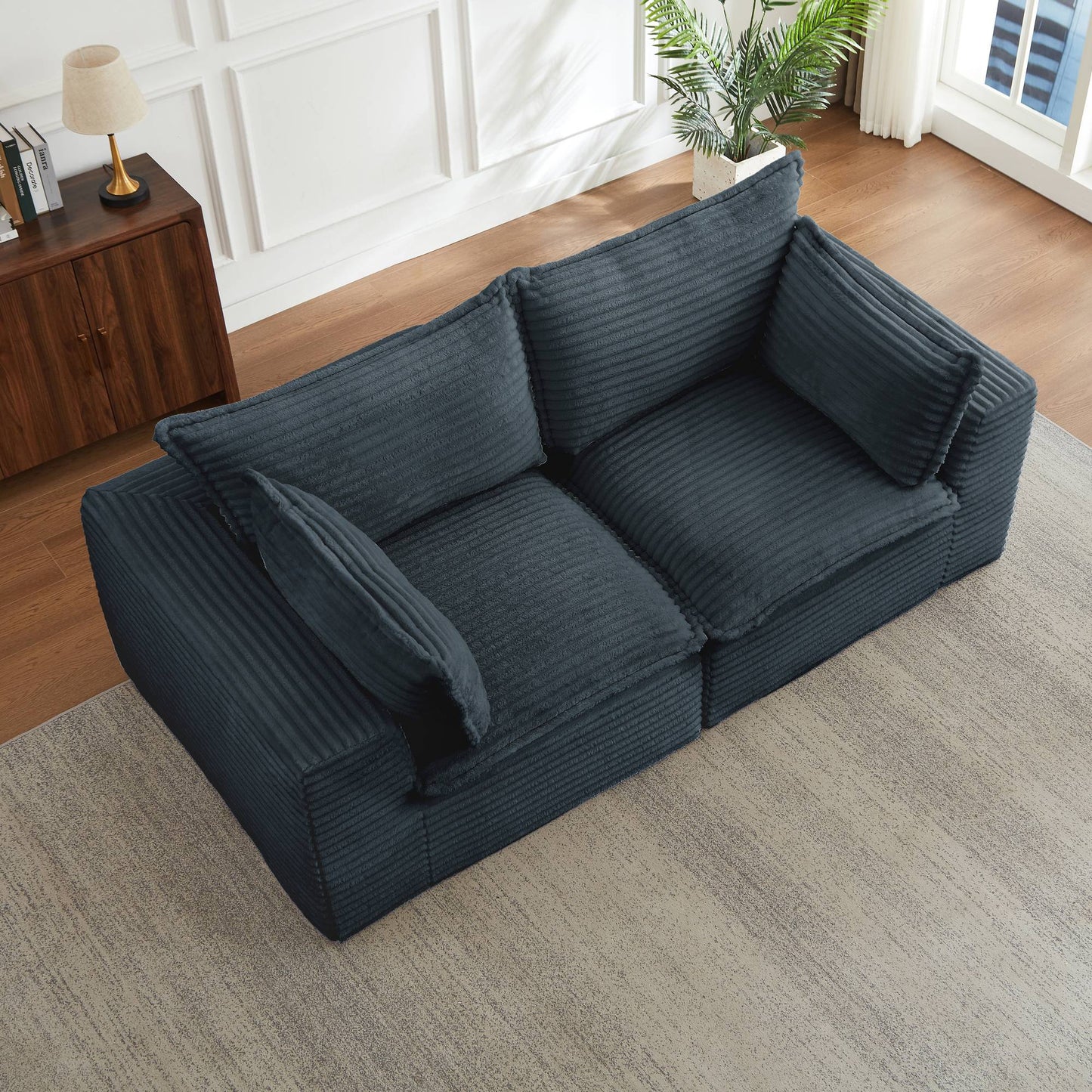 Corduroy Compression Sofa — 2/4/6-Seat — Dark Grey / 2-Seat
