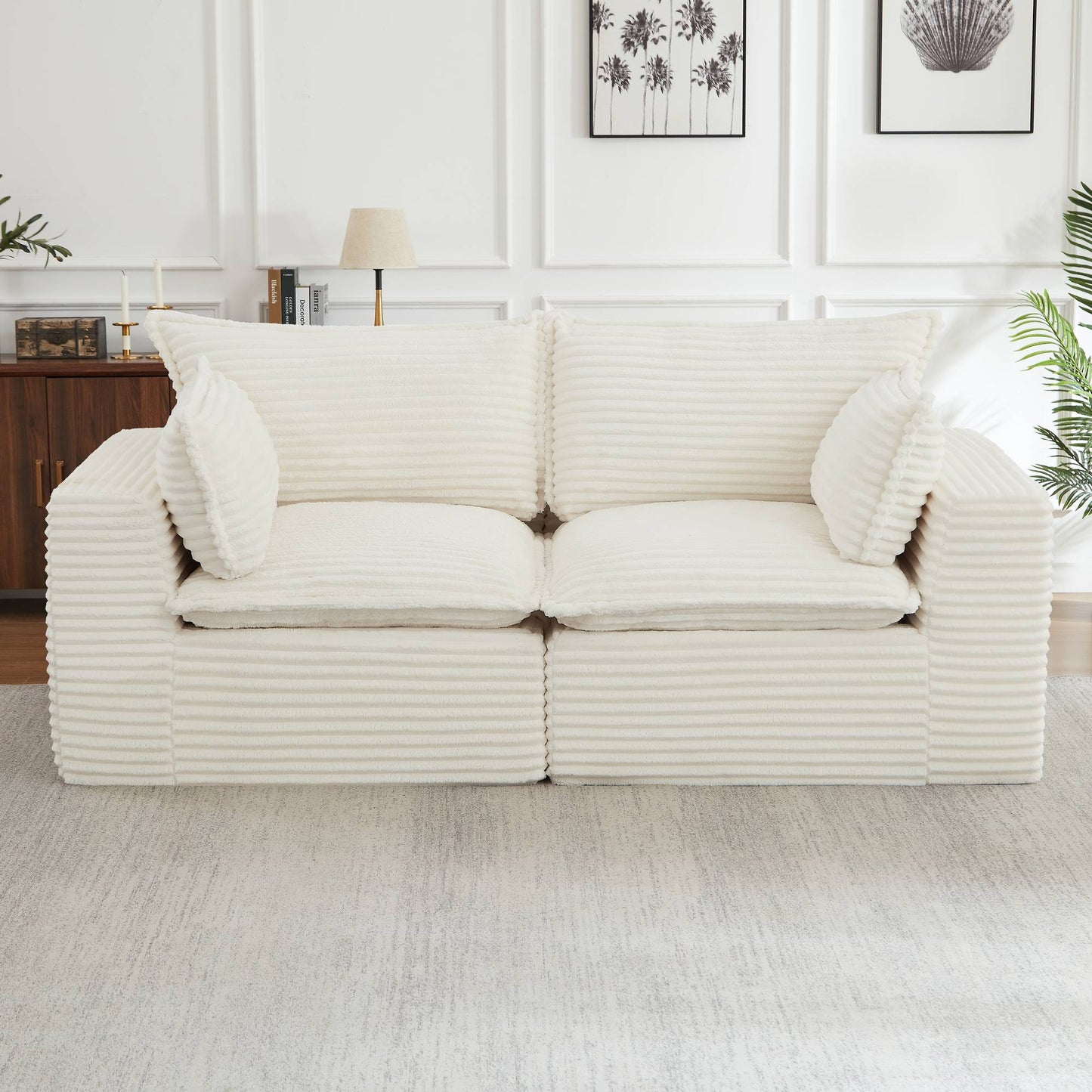 Corduroy Compression Sofa — 2/4/6-Seat — White / 2-Seat
