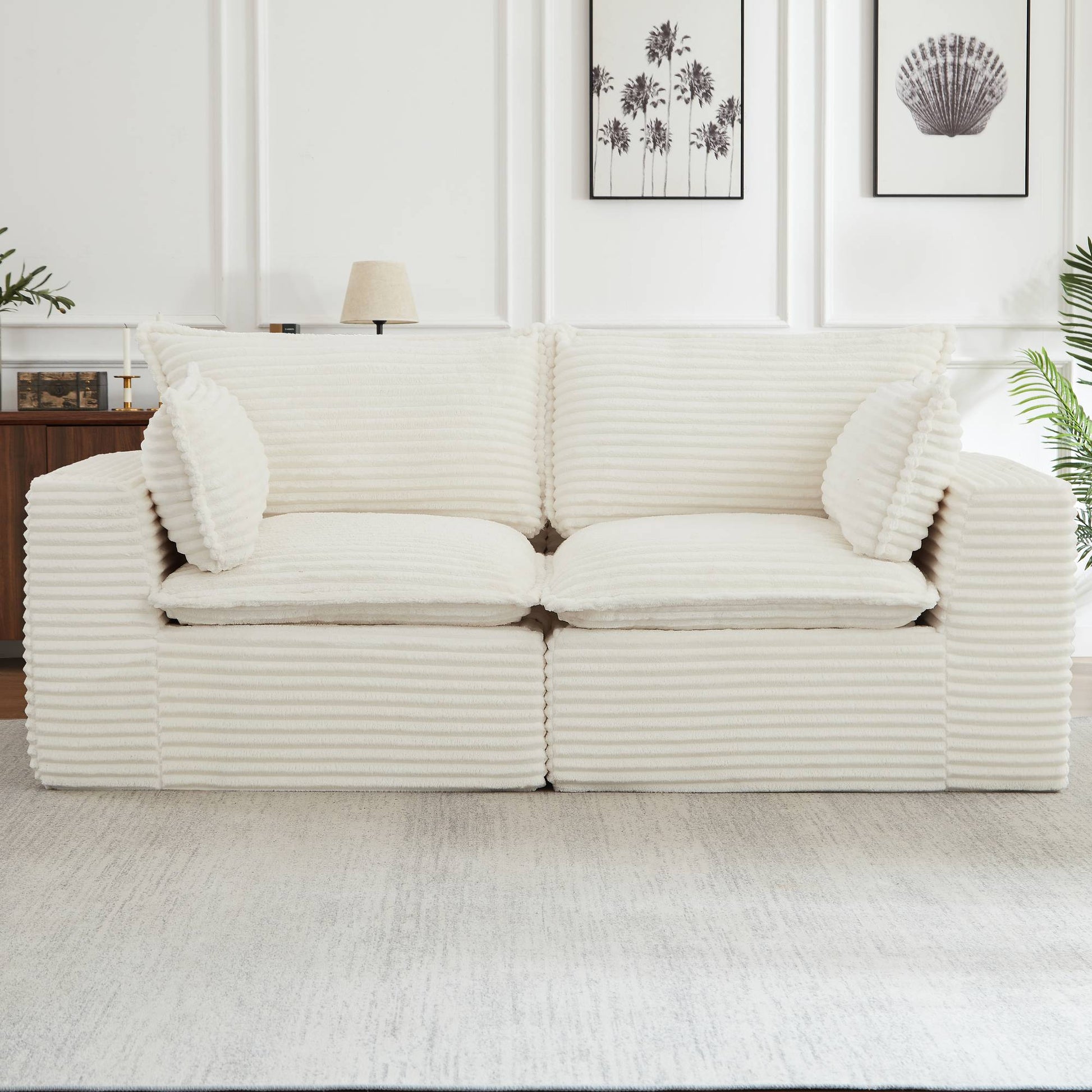 Corduroy Compression Sofa — 2/4/6-Seat — White / 2-Seat