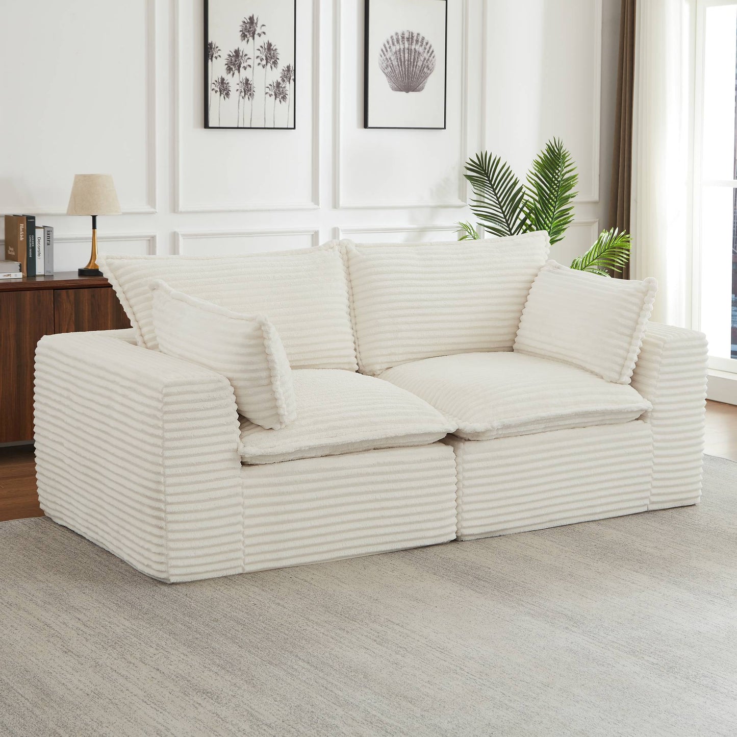 Corduroy Compression Sofa — 2/4/6-Seat — White / 2-Seat