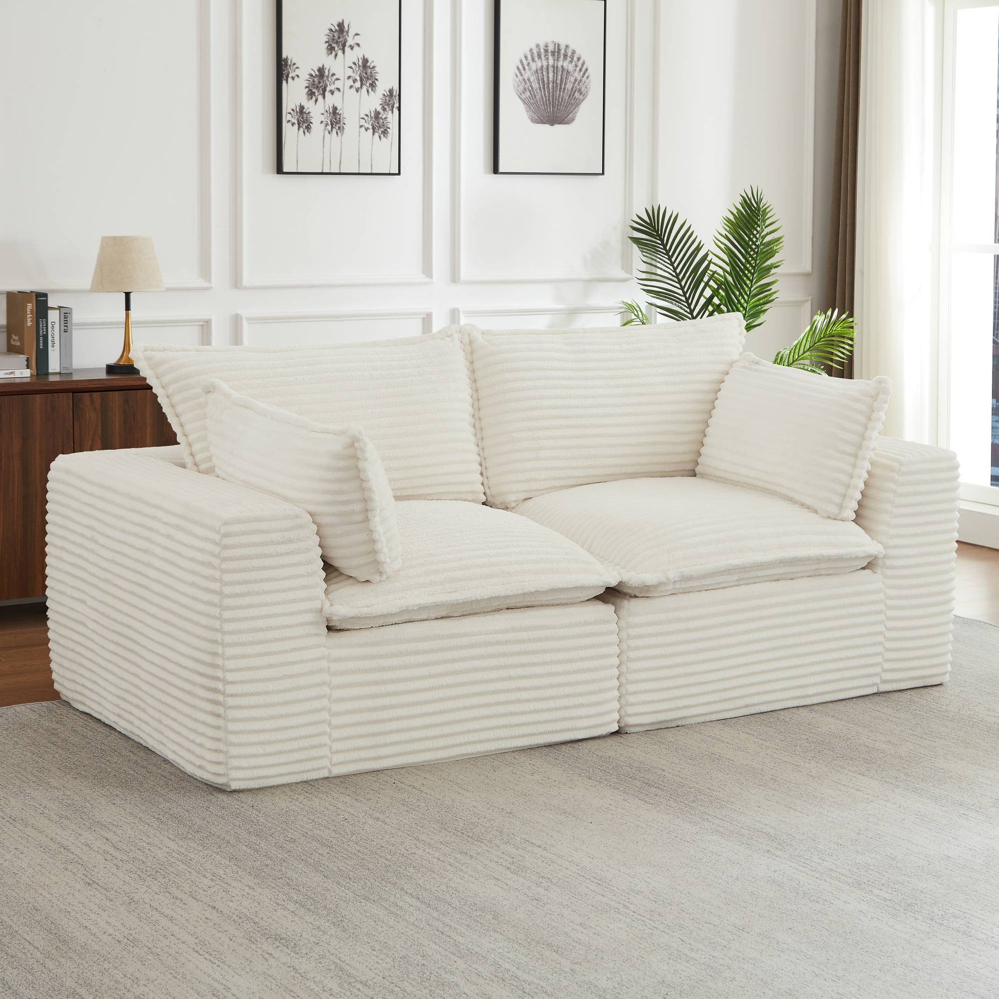Corduroy Compression Sofa — 2/4/6-Seat — White / 2-Seat