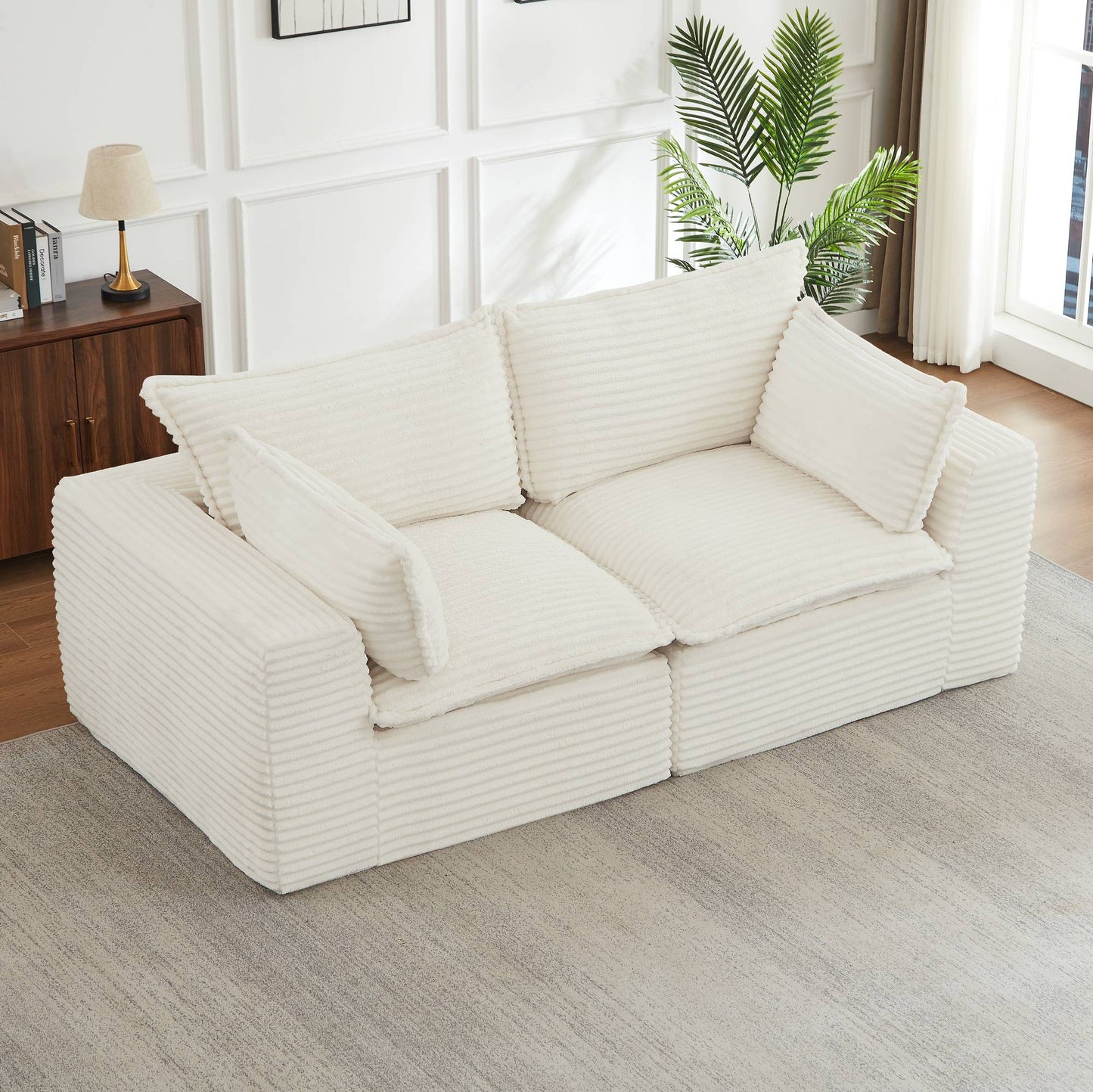 Corduroy Compression Sofa — 2/4/6-Seat — White / 2-Seat