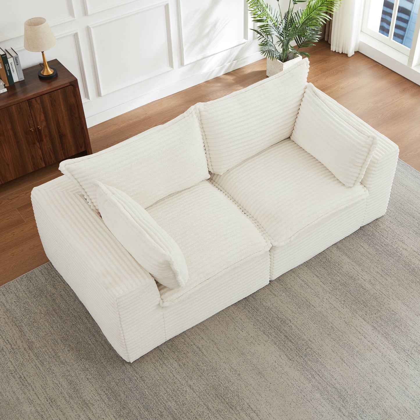 Corduroy Compression Sofa — 2/4/6-Seat — White / 2-Seat