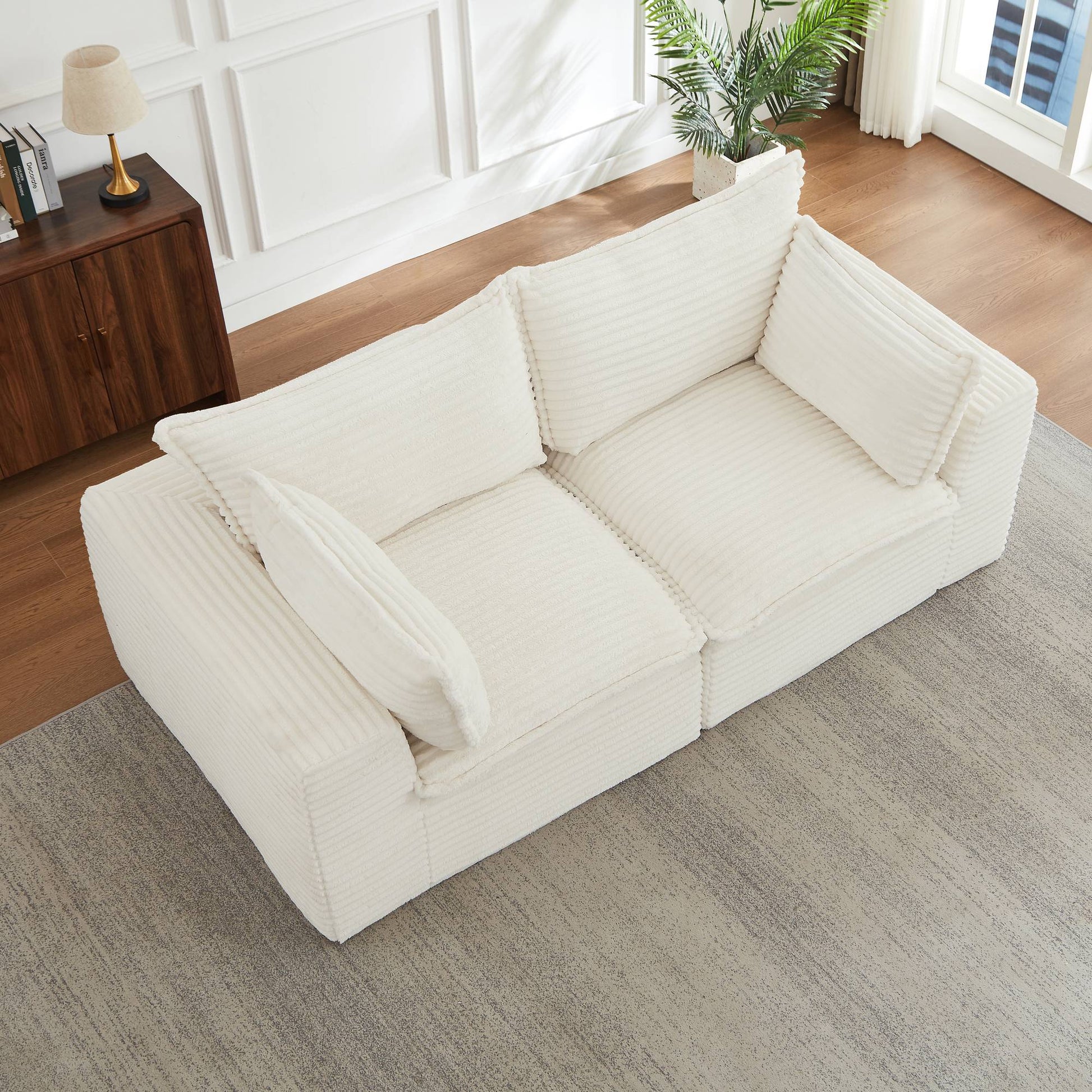 Corduroy Compression Sofa — 2/4/6-Seat — White / 2-Seat