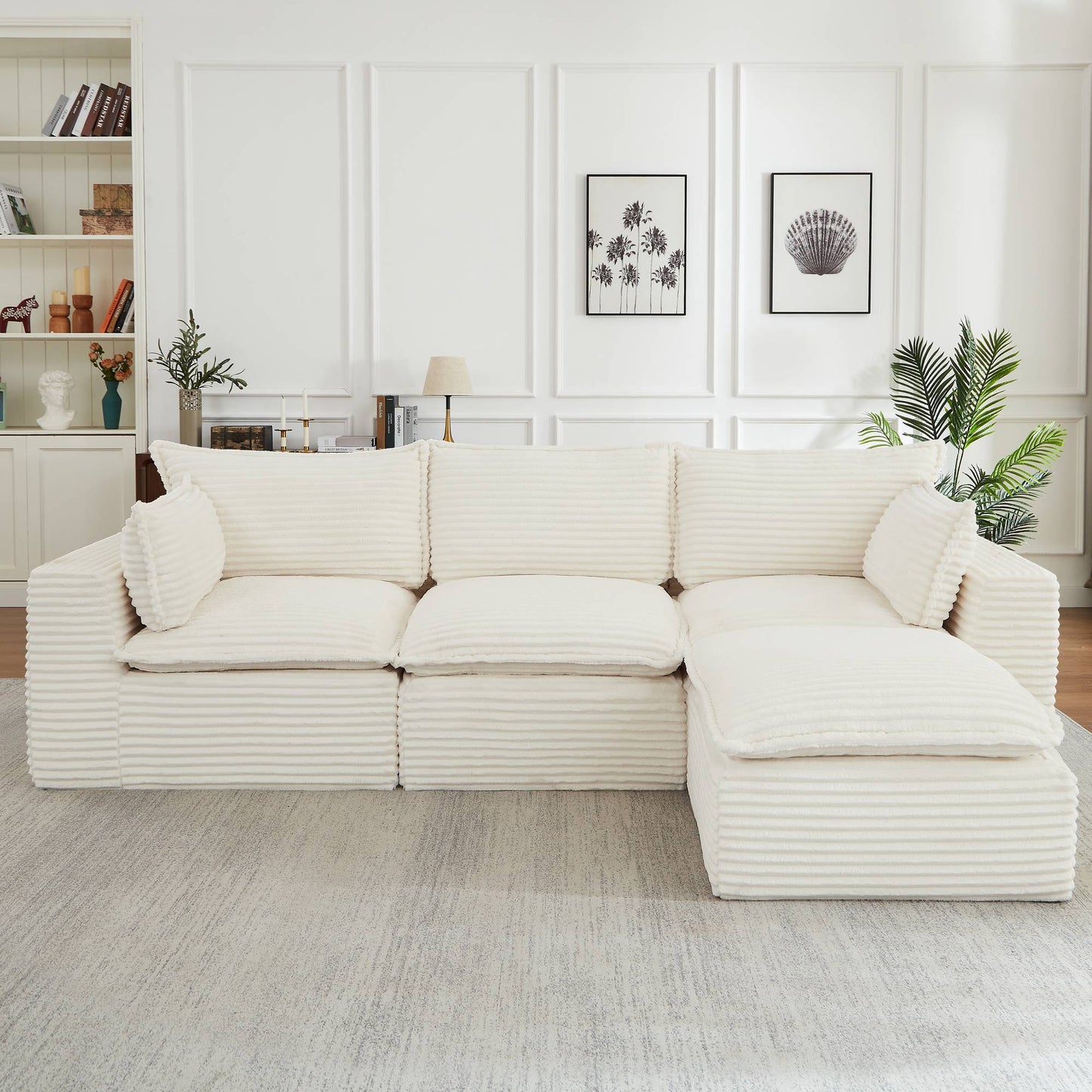 Corduroy Compression Sofa — 2/4/6-Seat — White / 4-Seat
