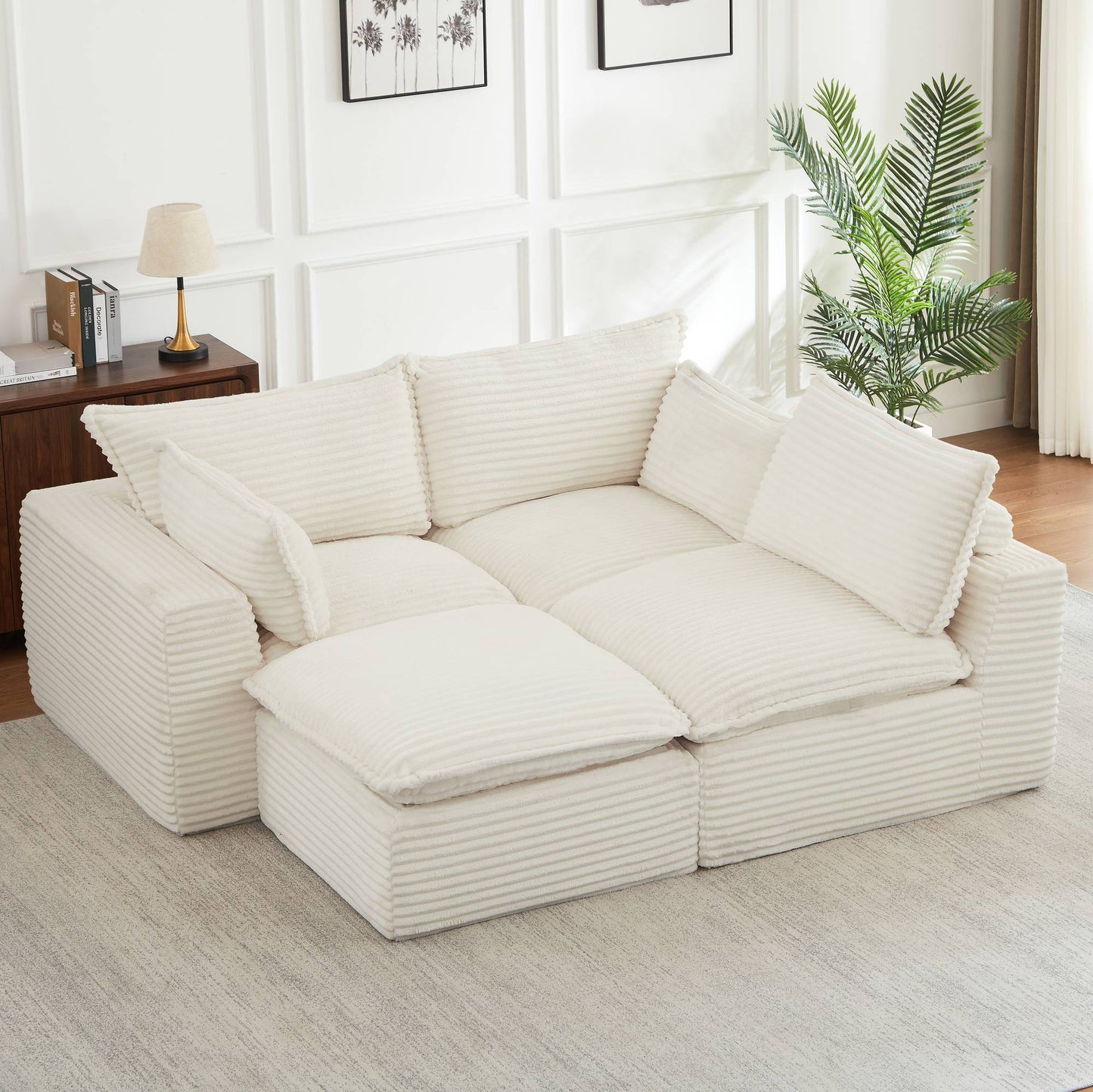 Corduroy Compression Sofa — 2/4/6-Seat — White / 4-Seat