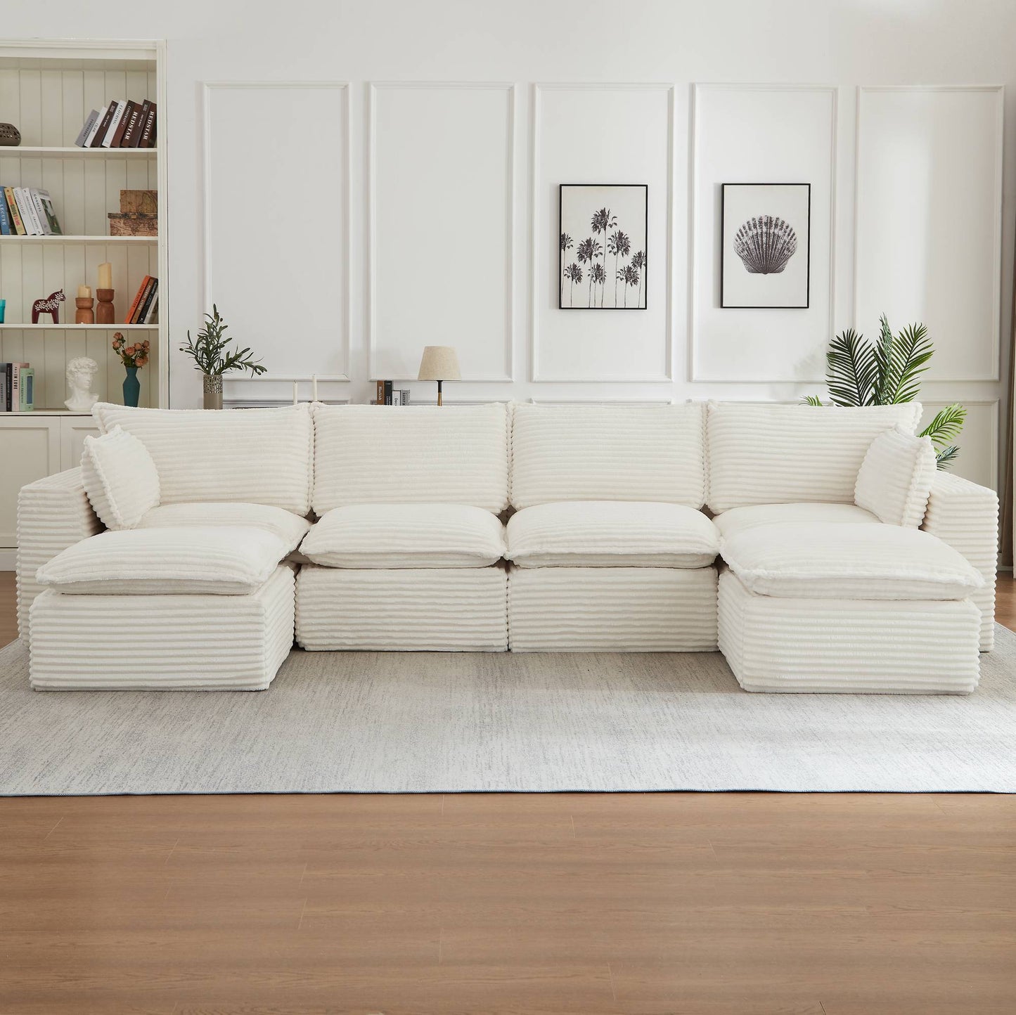 Corduroy Compression Sofa — 2/4/6-Seat — White / 6-Seat