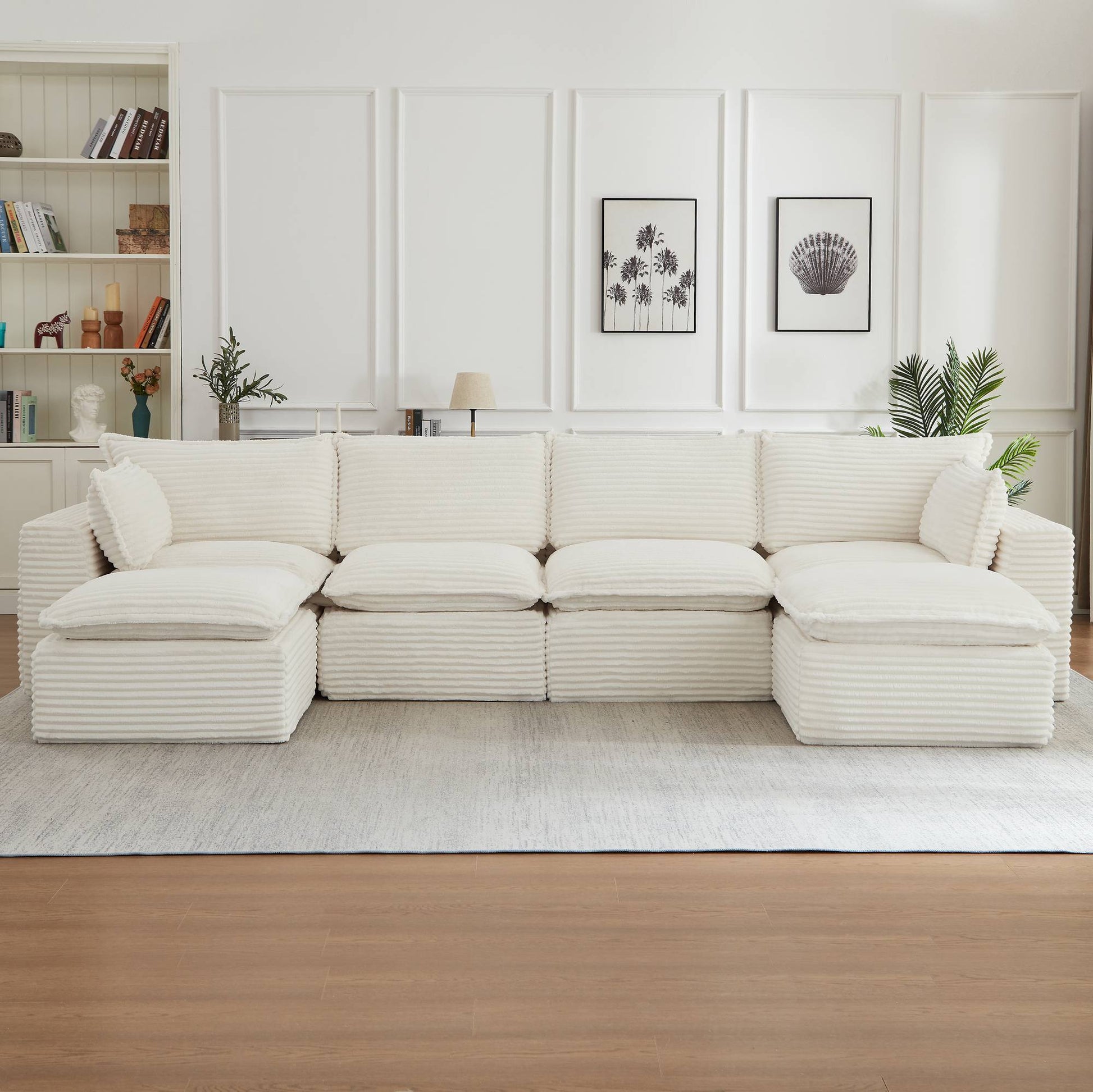 Corduroy Compression Sofa — 2/4/6-Seat — White / 6-Seat