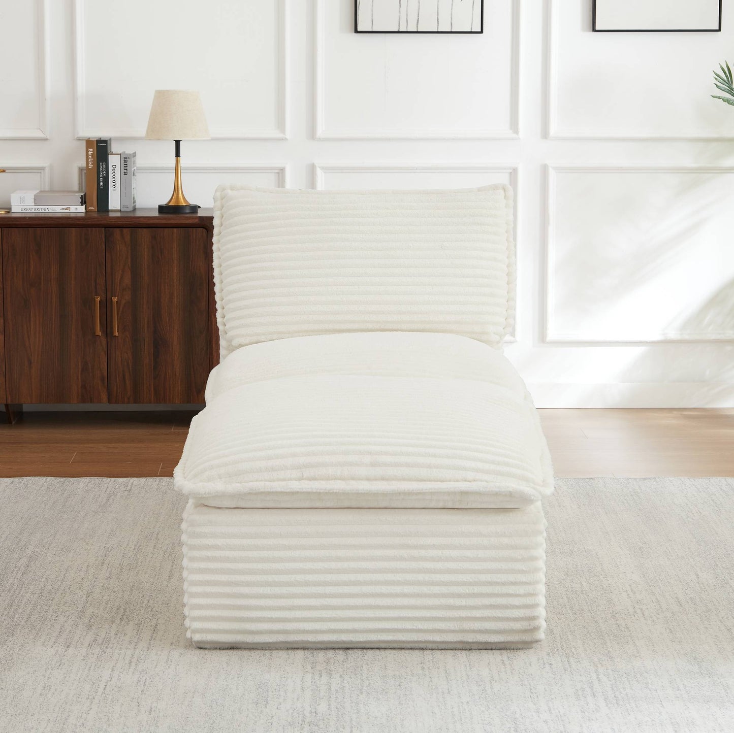 Corduroy Compression Sofa — 2/4/6-Seat — White / Armless + Ottoman