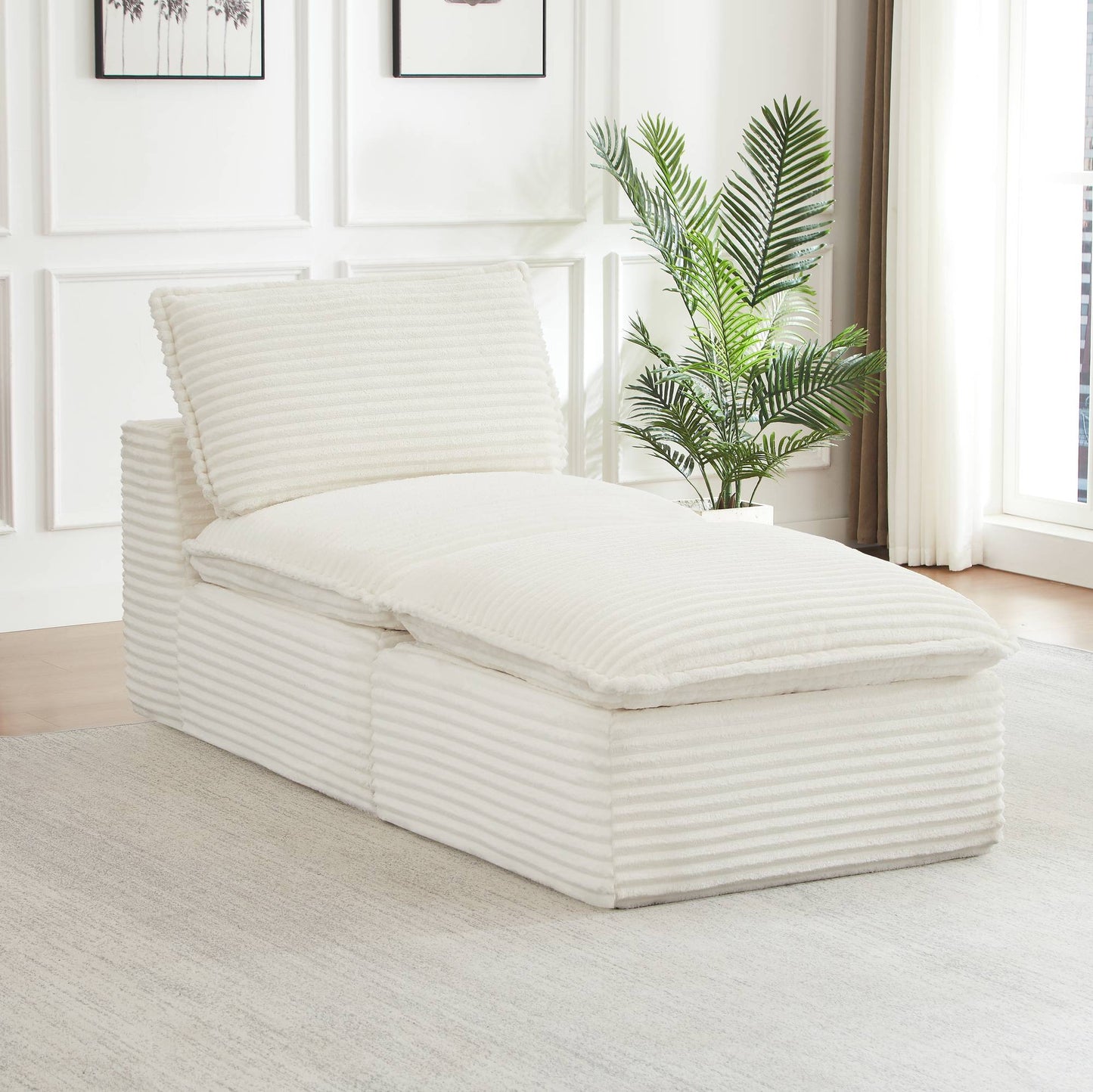 Corduroy Compression Sofa — 2/4/6-Seat — White / Armless + Ottoman