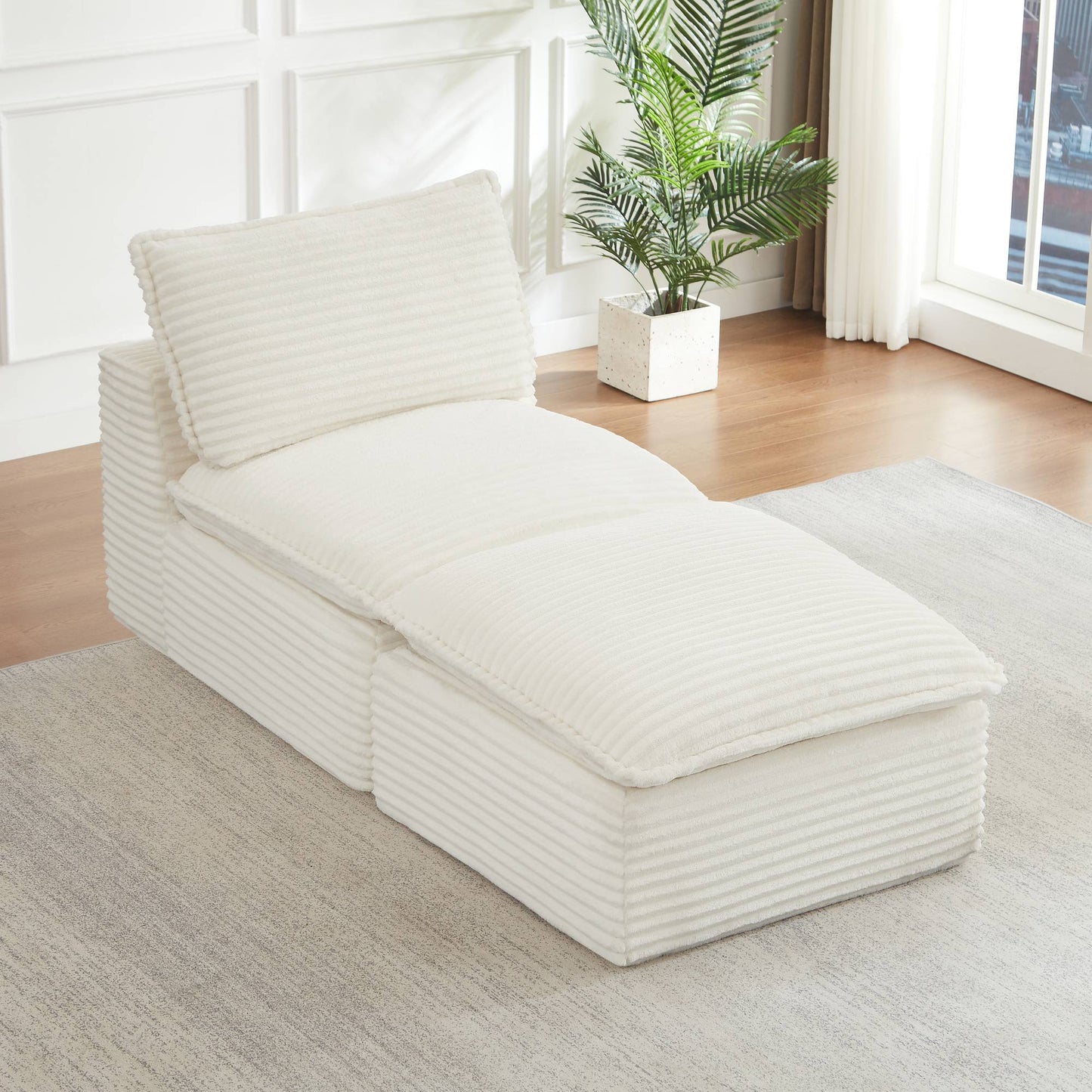 Corduroy Compression Sofa — 2/4/6-Seat — White / Armless + Ottoman