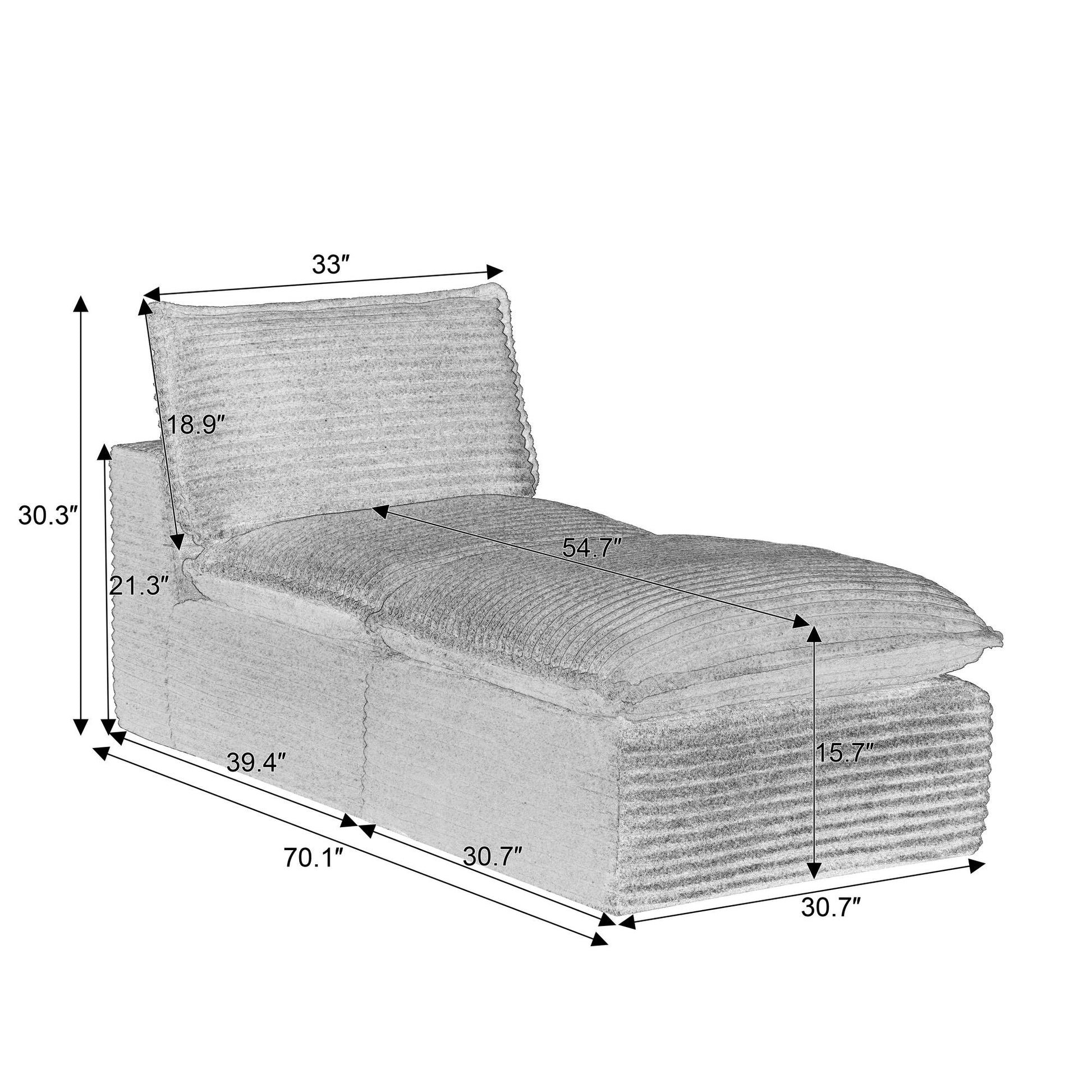 Corduroy Compression Sofa — 2/4/6-Seat — White / Armless + Ottoman