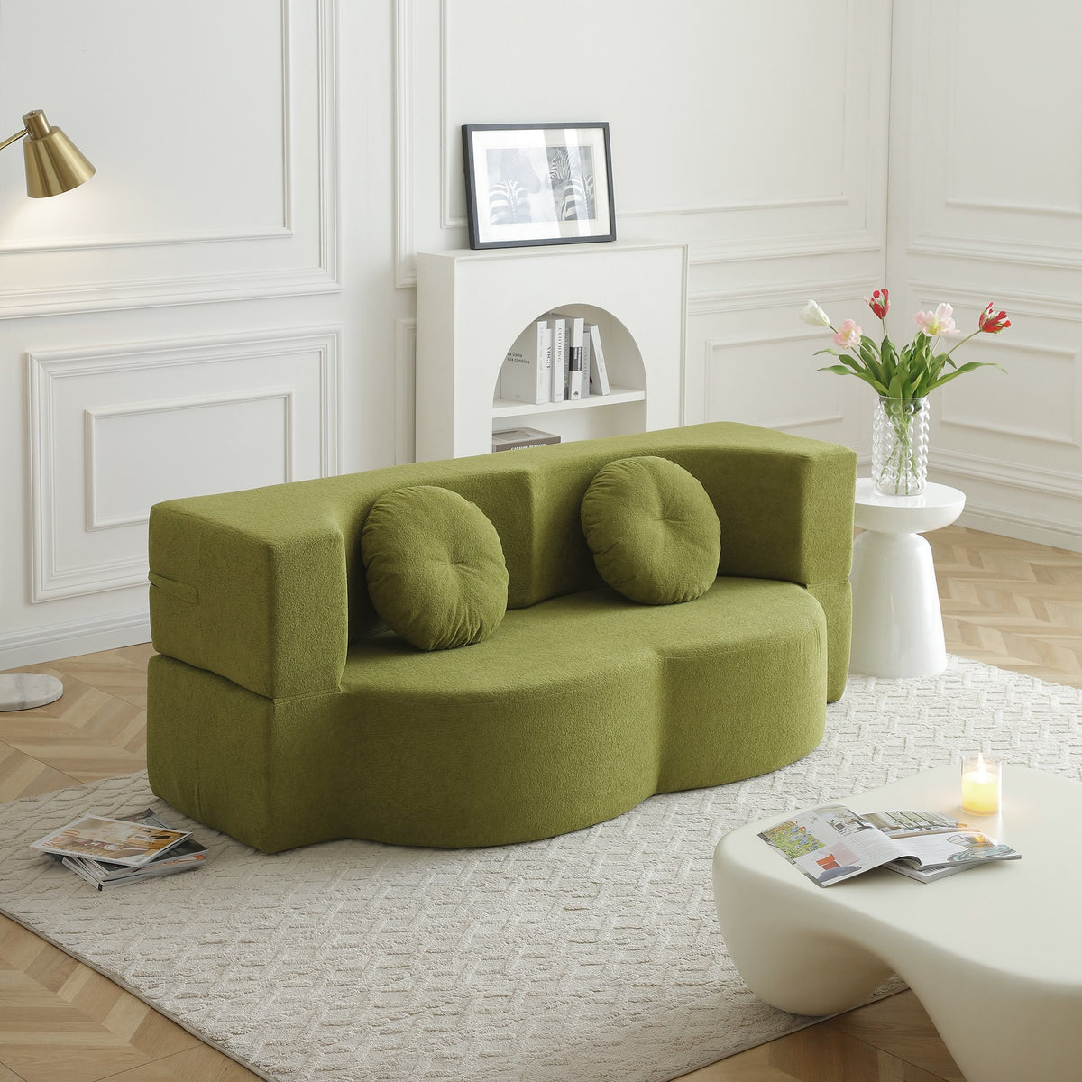 Cotton Linen Boneless Sofa Bed, 2-Seat, detail view — Green