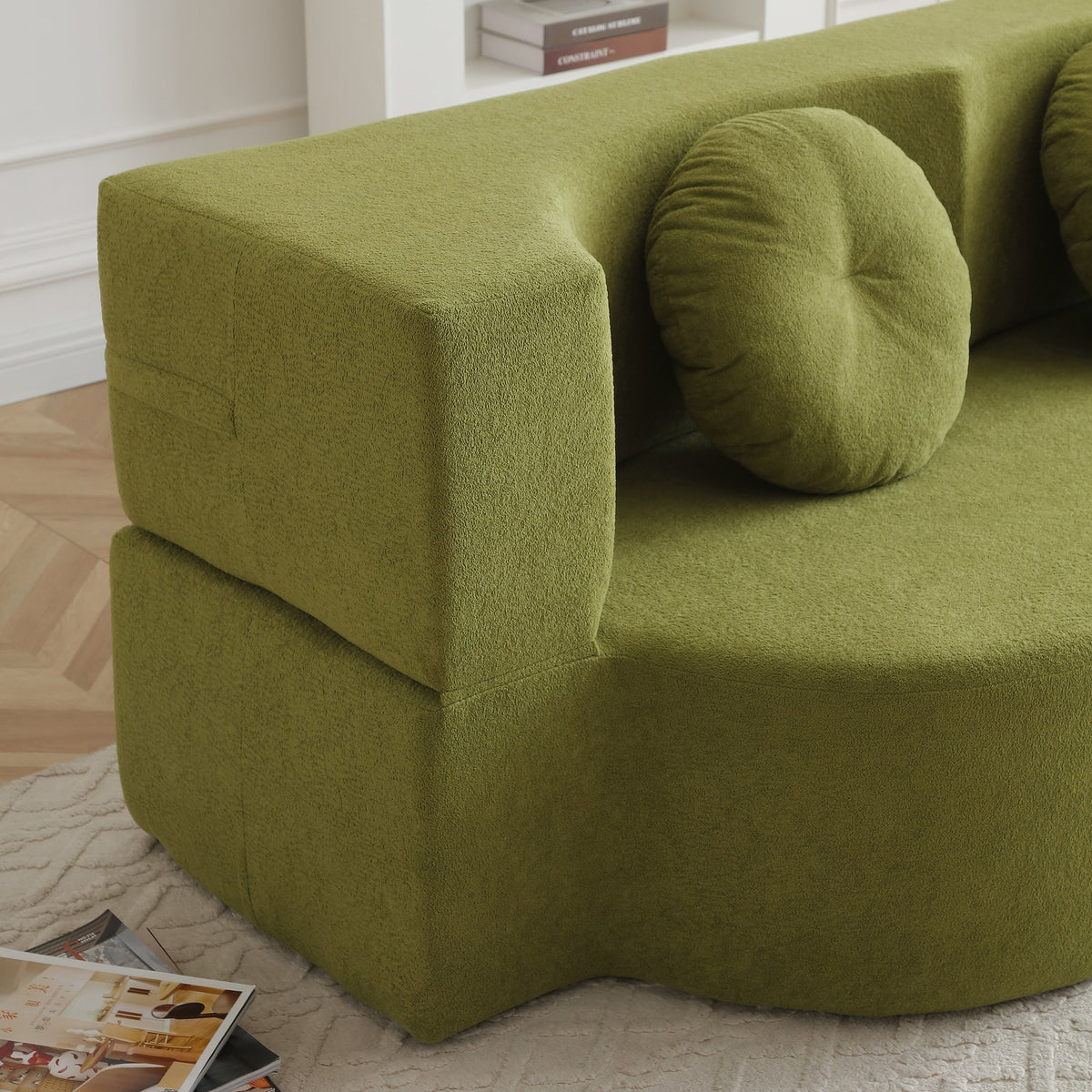 Cotton Linen Boneless Sofa Bed, 2-Seat, second detail view — Green